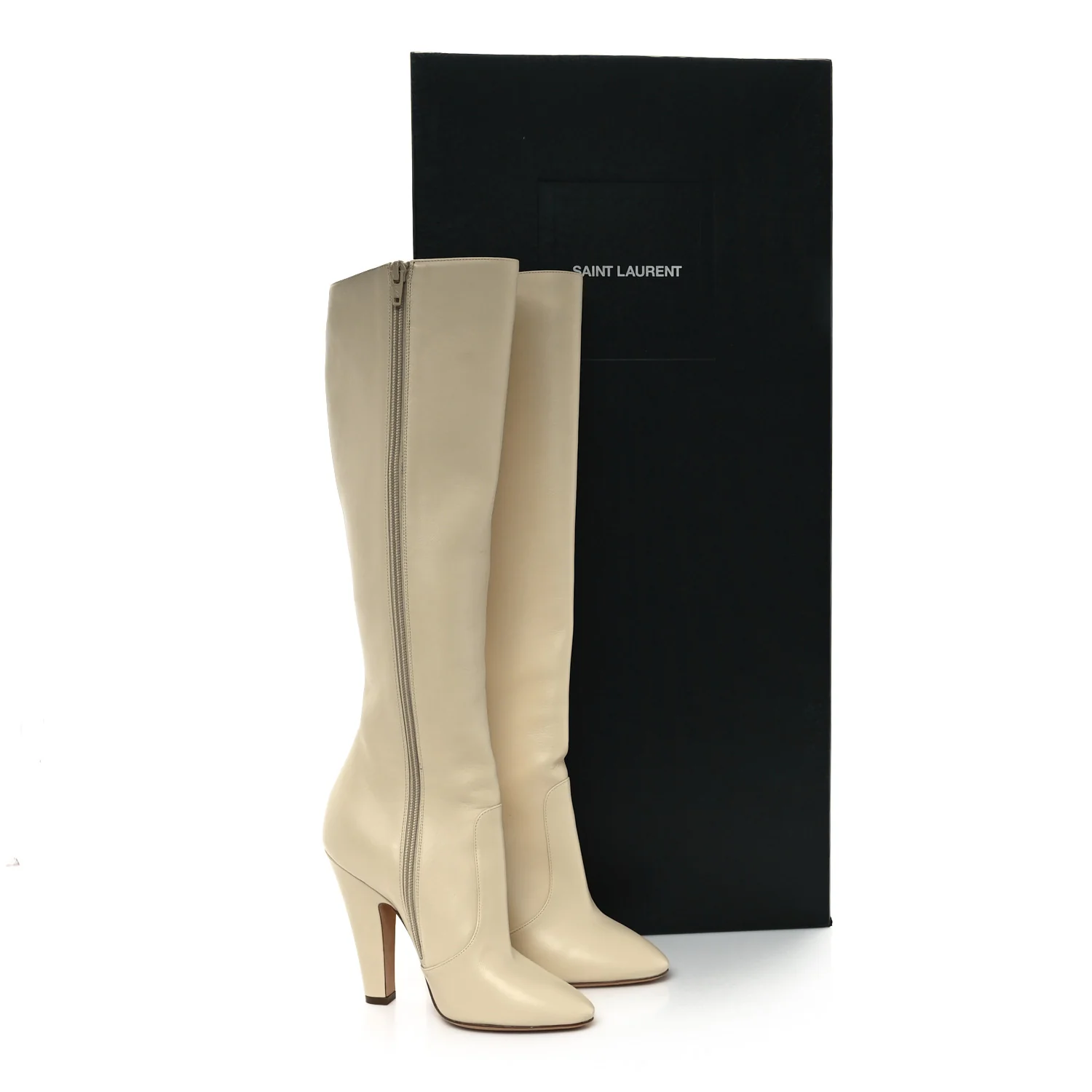 Calfskin Knee High Skinny Boots 36 Eggshell