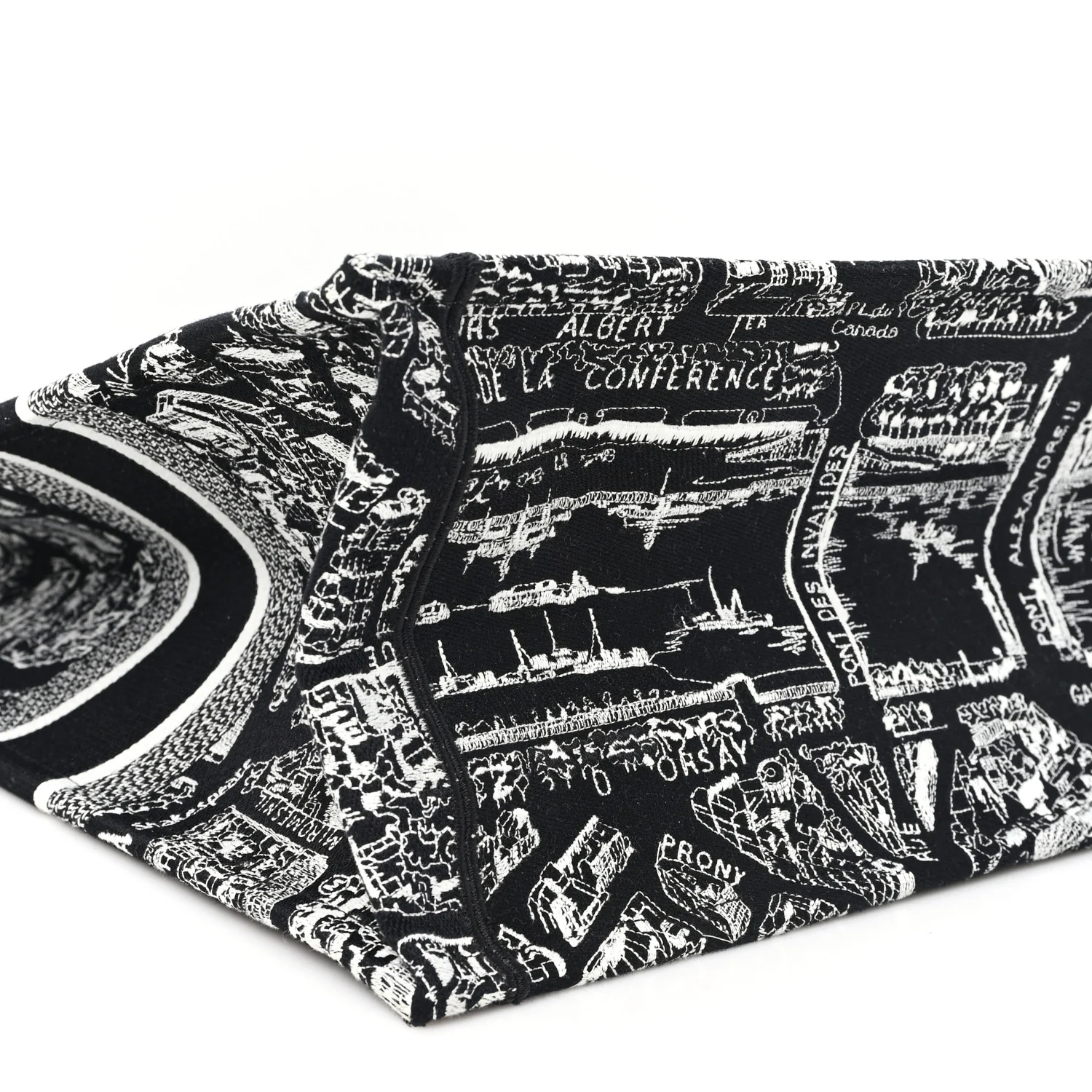 Canvas Embroidered Large Plan De Paris Book Tote Black White