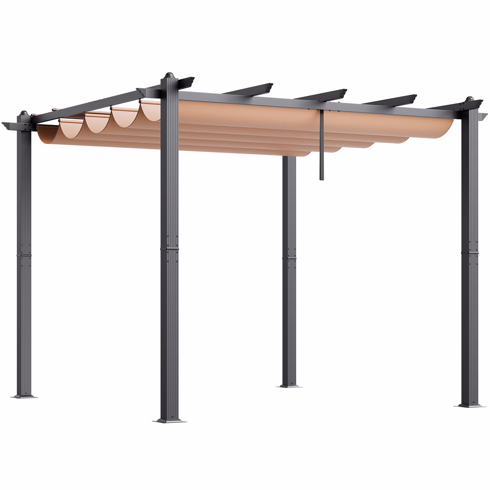 KFFKFF 10'x10' Outdoor Aluminum Pergola with Adjustable Canopy, Modern Design with Sunshade for Patios, Gardens, Decks, and Backyards (Beige)