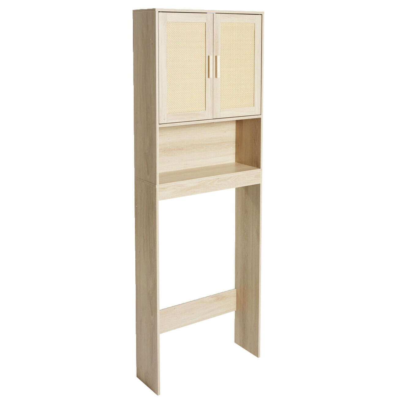 Meuble derrière WC en bois 1 niche 2 portes cannage 58,5xP19xH160cm