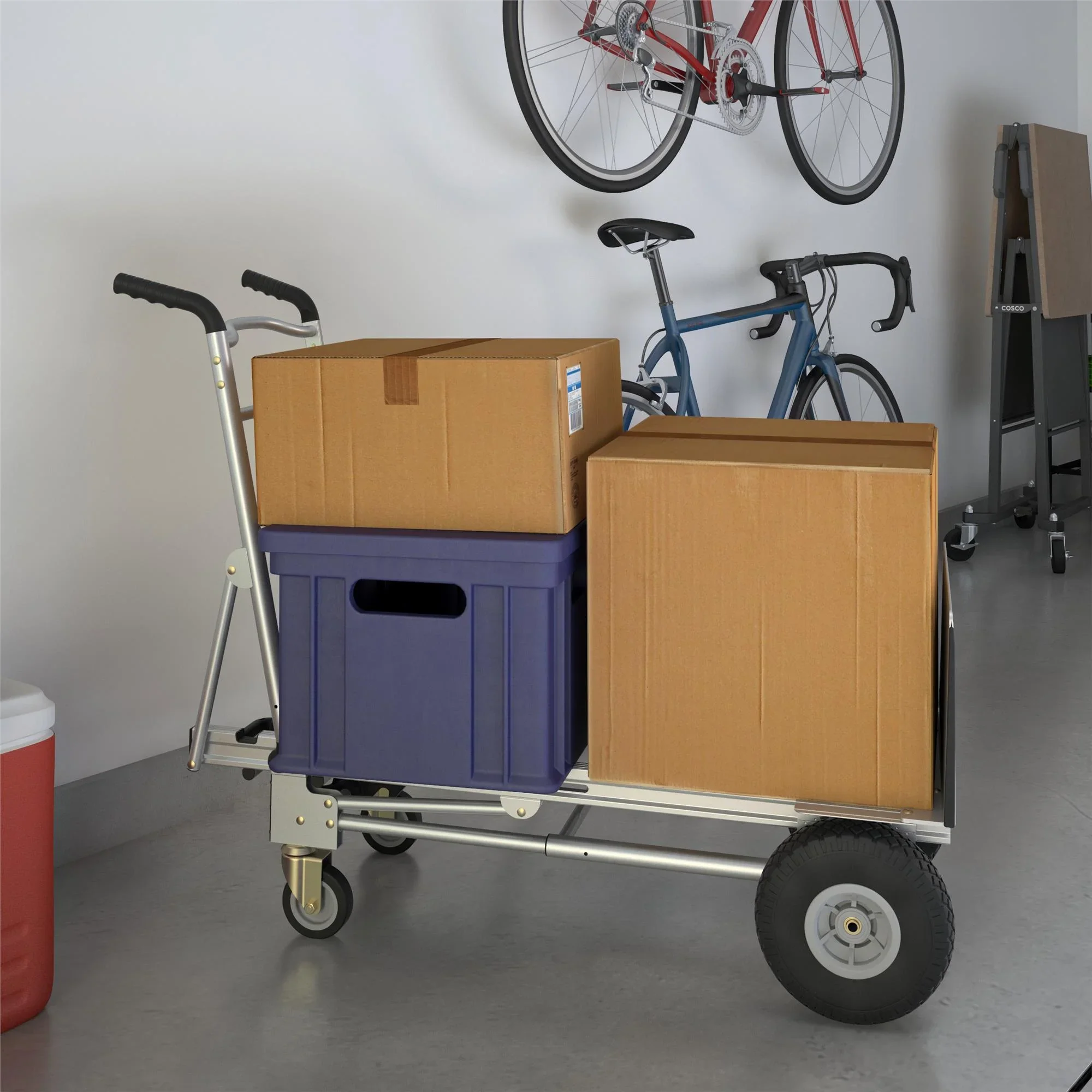 Cosco 3-in-1 Assist Series Aluminum Hand Truck/Assisted Hand Truck/Cart w/ flat free wheels, Silver