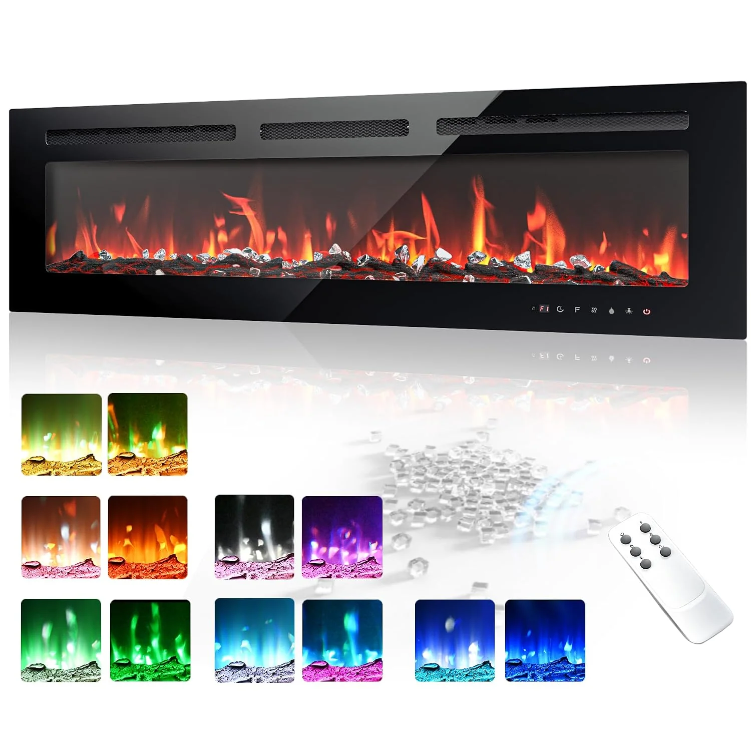 EUHOMY 50 Inch Electric Fireplace Recessed and Wall Mounted