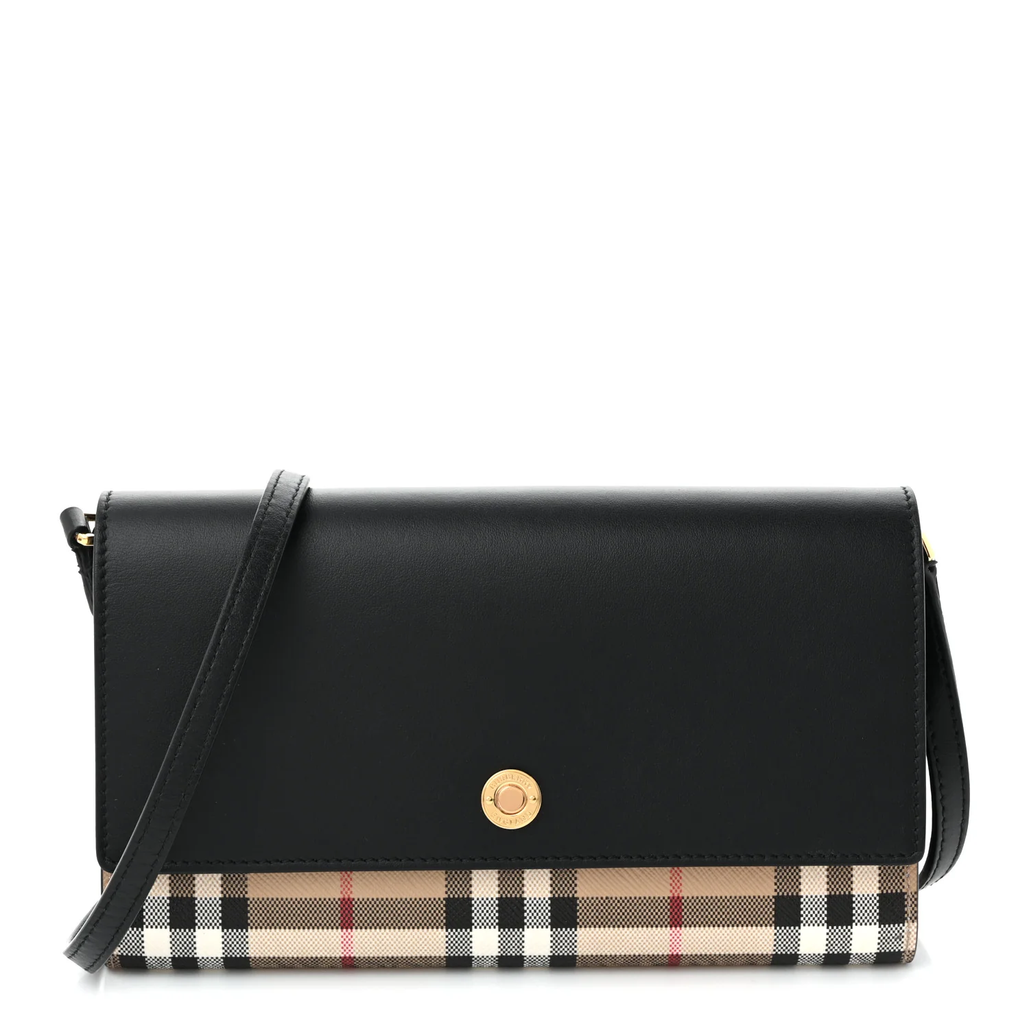 Calfskin Vintage Check Hannah Wallet with Detachable Strap Black
