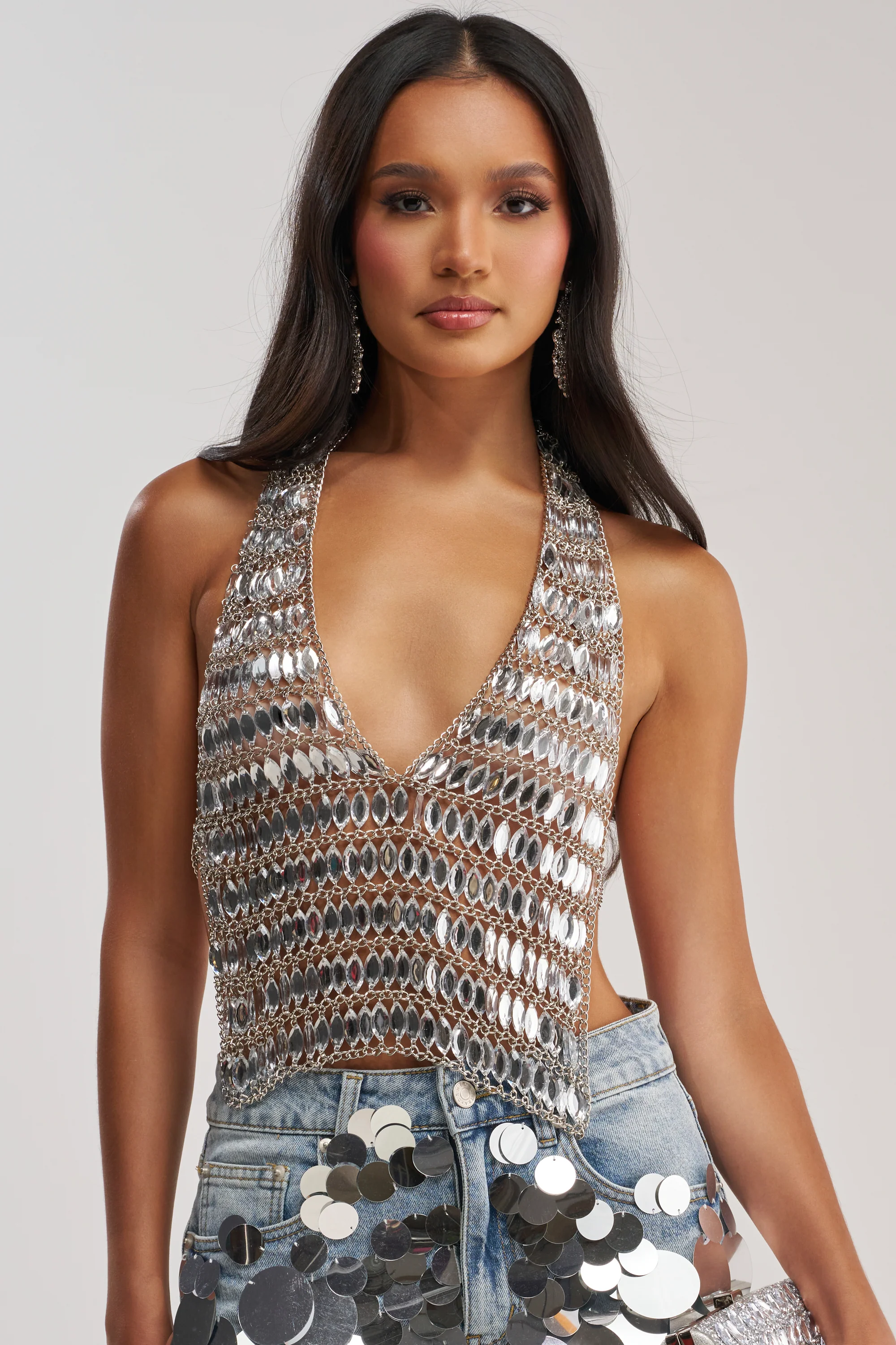 SILVER CASCADE RHINESTONE TOP - Akira Store