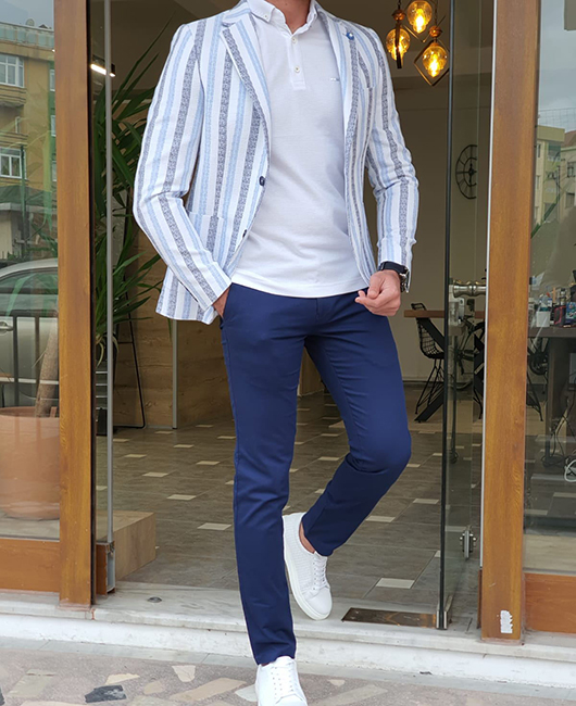 Blazer à rayures patchwork tendance, revers cranté, simple boutonnage