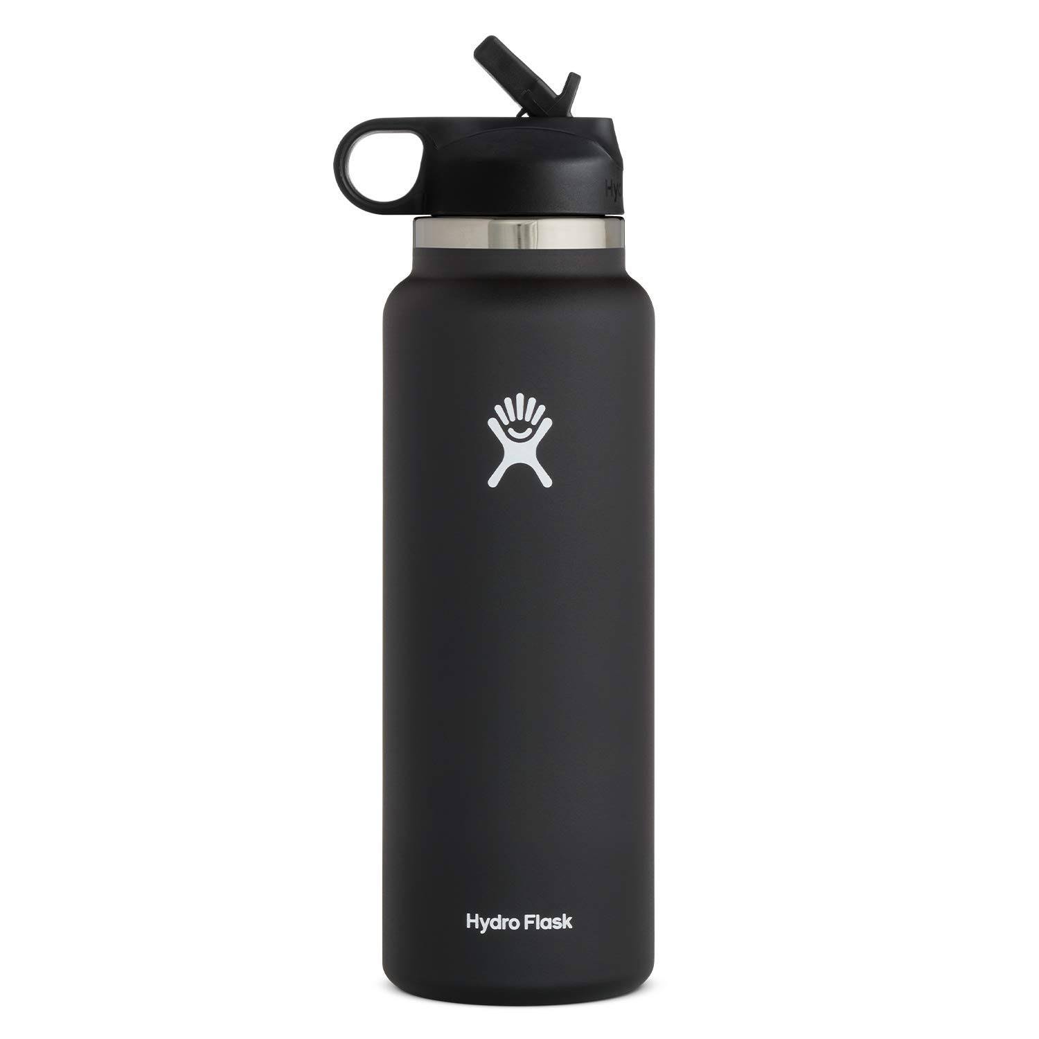 Hydro Flask Water Bottle - Wide Mouth Straw Lid 2.0 - 40 oz Black