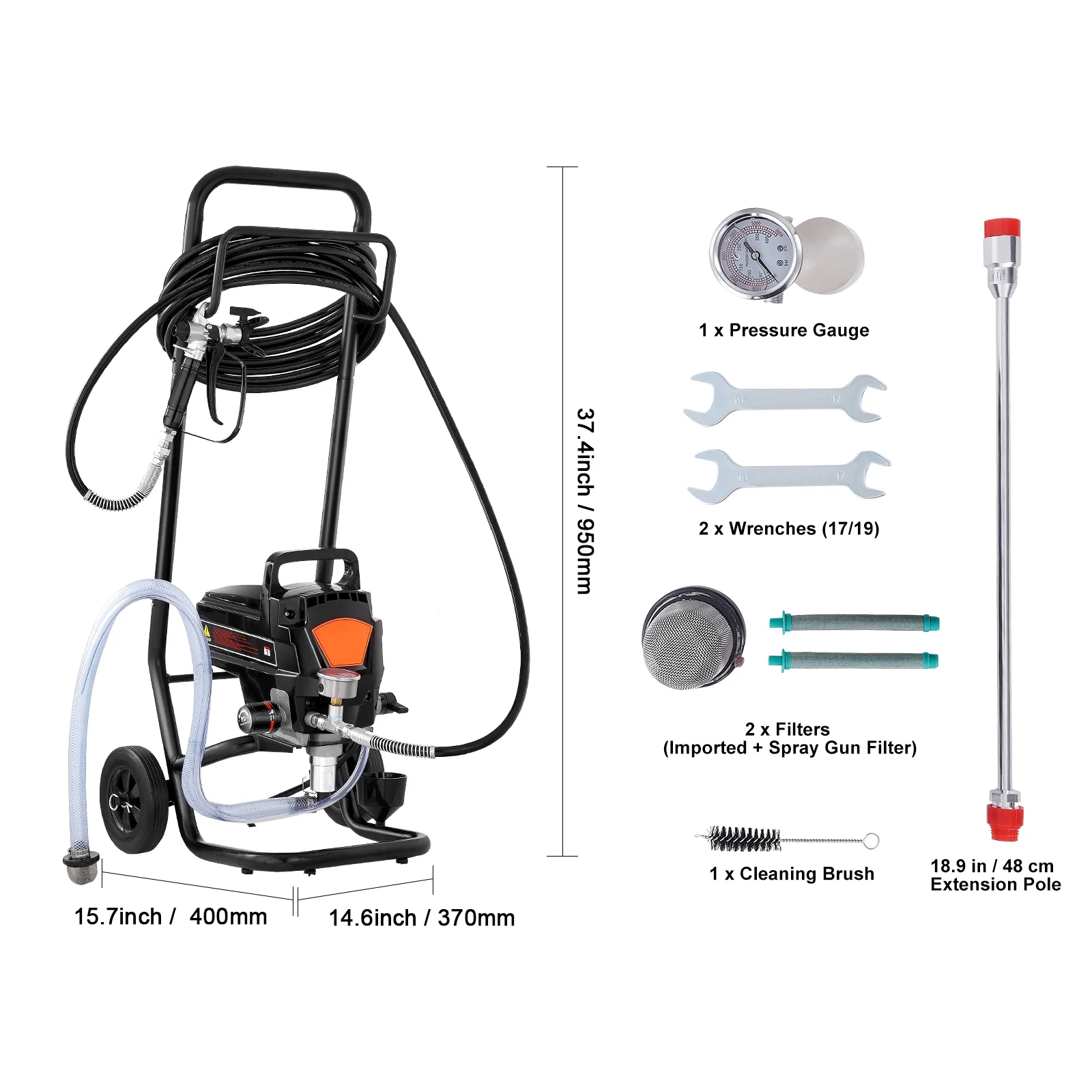 KFFKFF Stand Airless Paint Sprayer 950W 3000PSI Electric Paint Sprayer with Cart