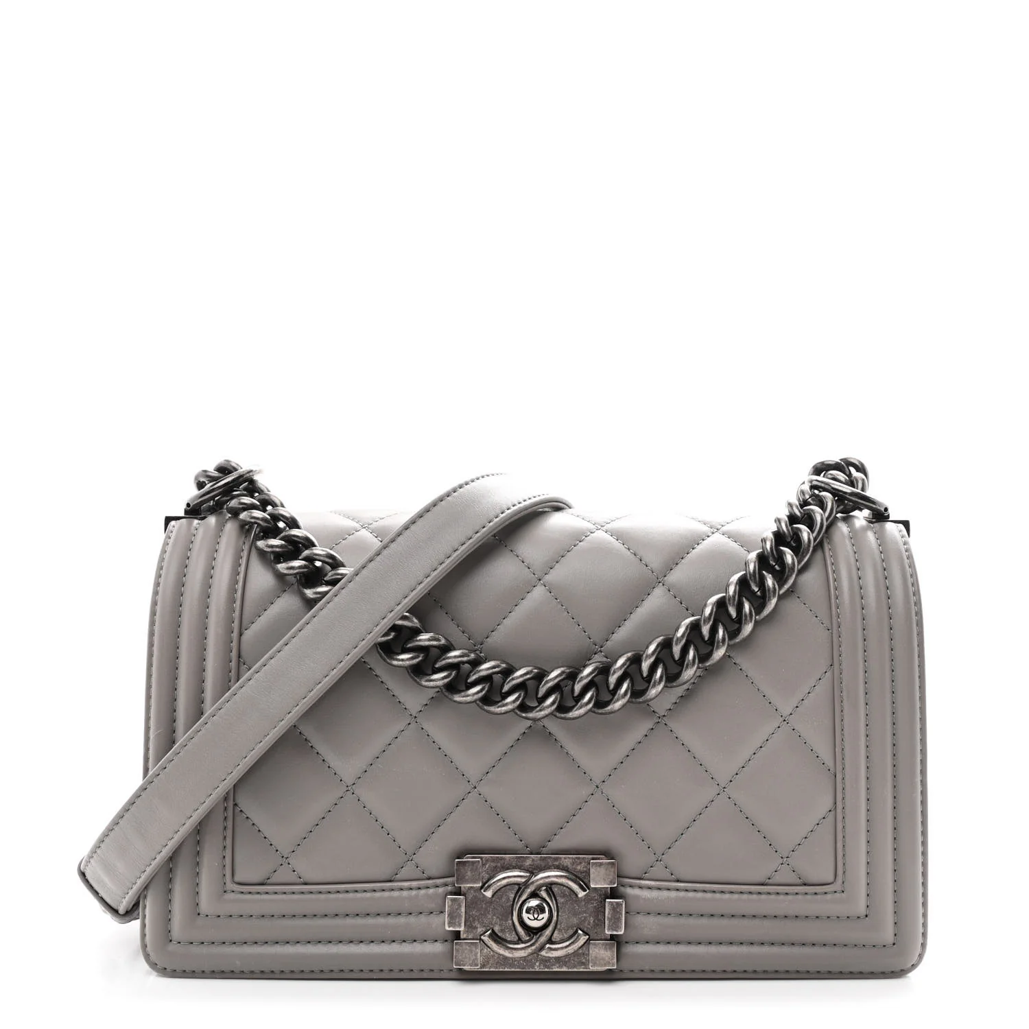 Calfskin Quilted Medium Boy Flap Grey