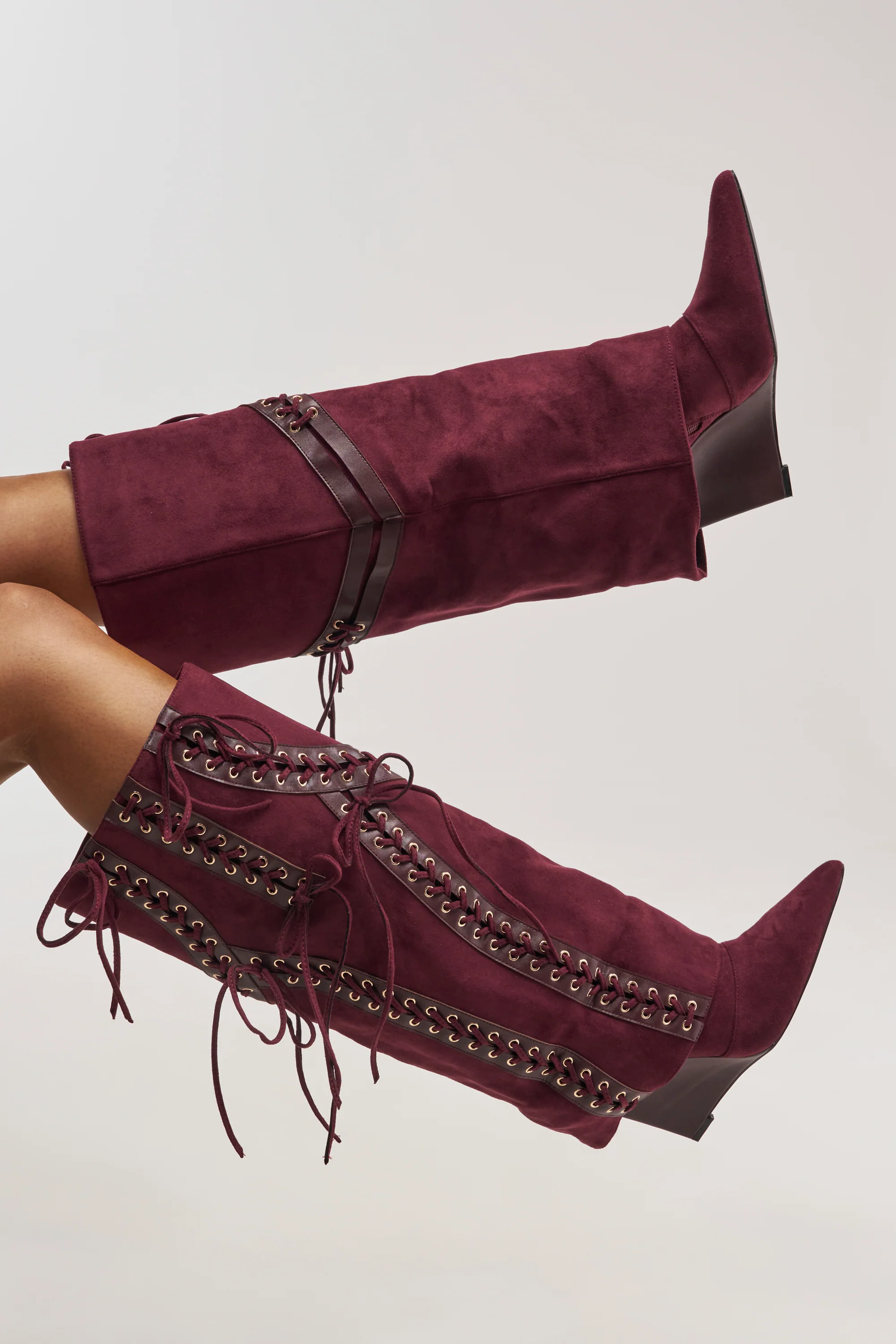 AZALEA WANG MAGENTA PLUM FAUX SUEDE WEDGE BOOT - Akira Store