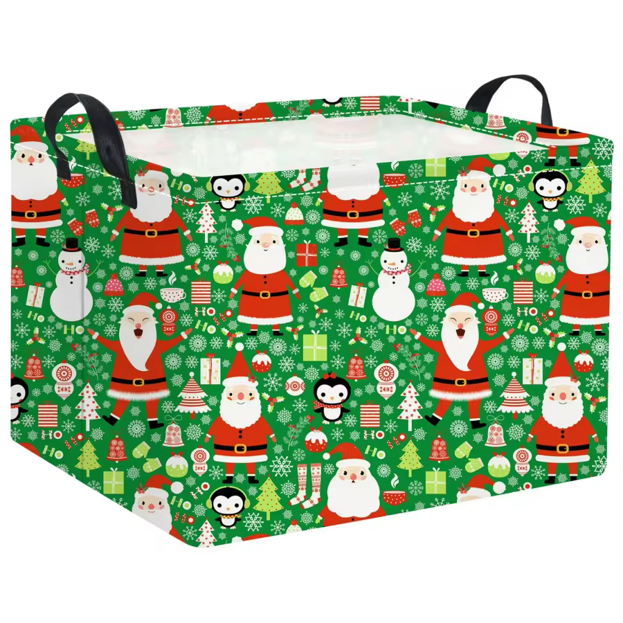 Green Christmas patterned rectangular kids storage basket