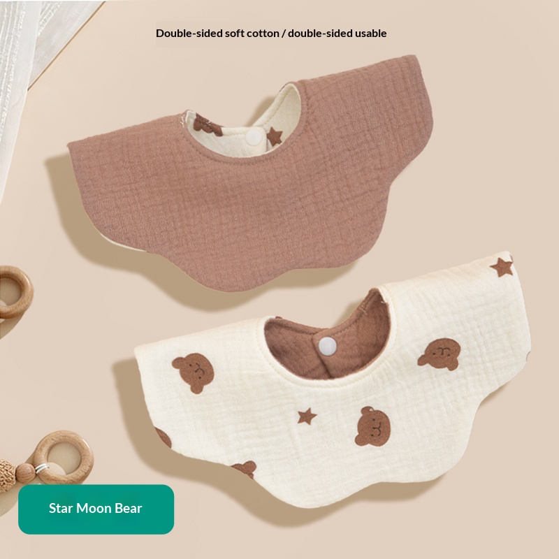 Premium 2 Layer Muslin Baby Bib 360 Degree Rotation 8 Petal Shape Soft Cotton Gauze Infant Drool Bib for Daily Feeding Wear