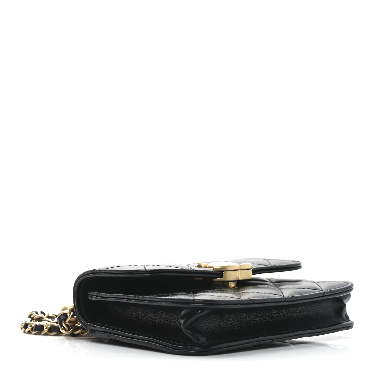 Calfskin Quilted Perfect Fit Coin Purse With Chain Black