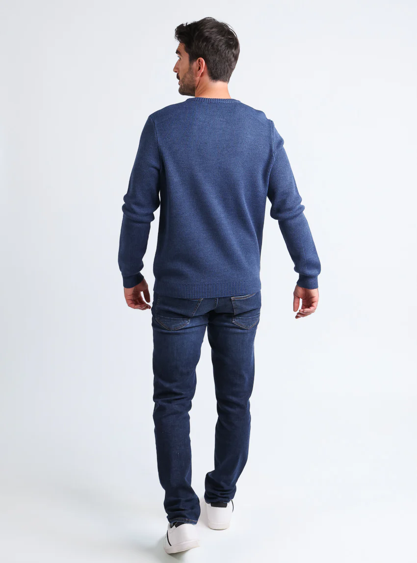 Pull homme col rond en laine bleu marine