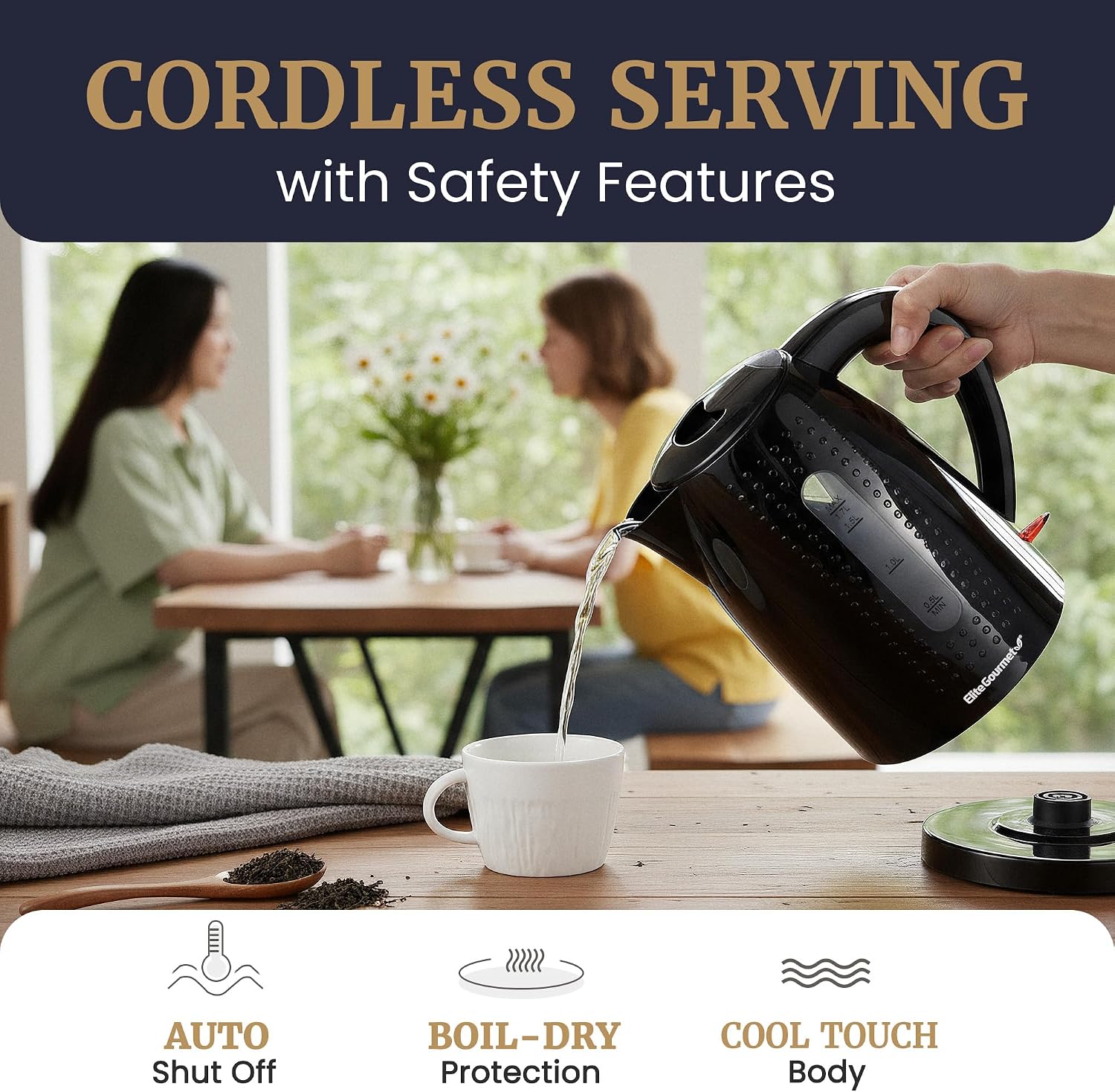 Elite Gourmet EKT5051 1.7L Electric Water Kettle, BPA-Free Fast Boil, Black