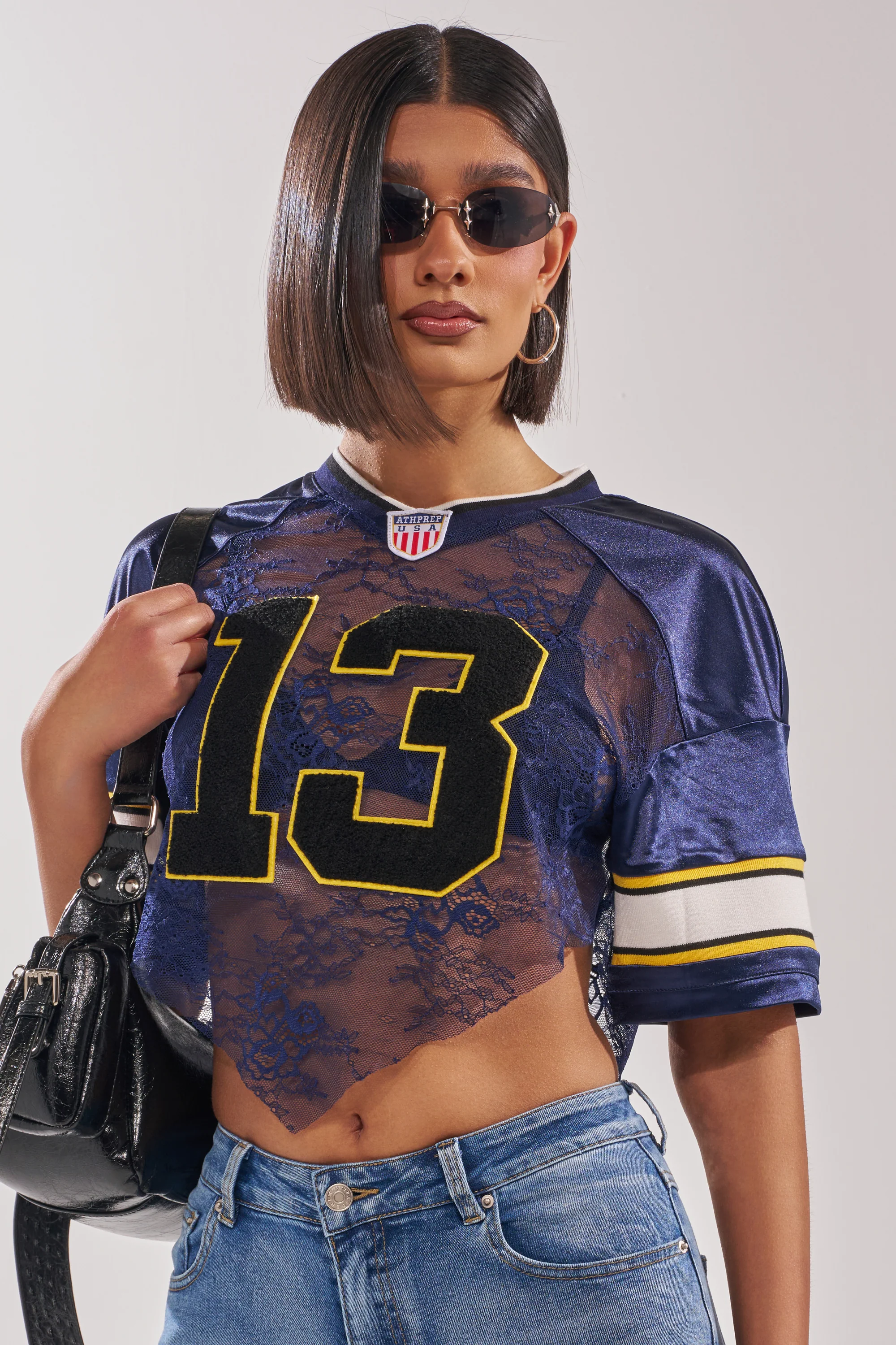 LUCKY LACE JERSEY TOP IN NAVY - Akira Store