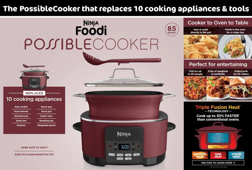 Ninja Foodi Possible Cooker 8.5qt Multi - Cooker, Cherry Tarte, MC1000WM