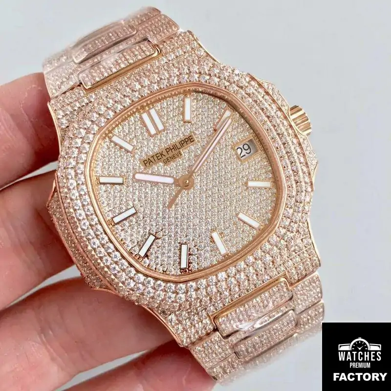 Patek Philippe Nautilus Jumbo 5719 / 10G-010 Rose Gold Full Diamond Dial