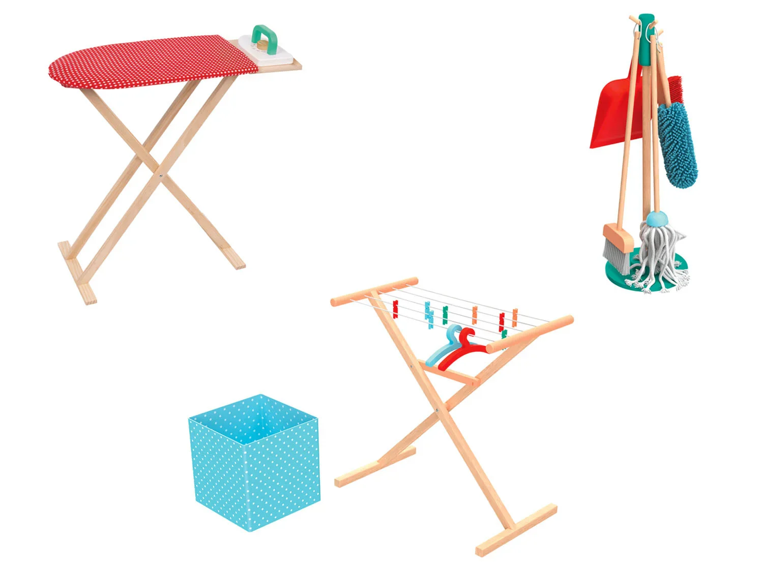 Playtive Station de nettoyage / schoir  linge / planche  repasser en bois