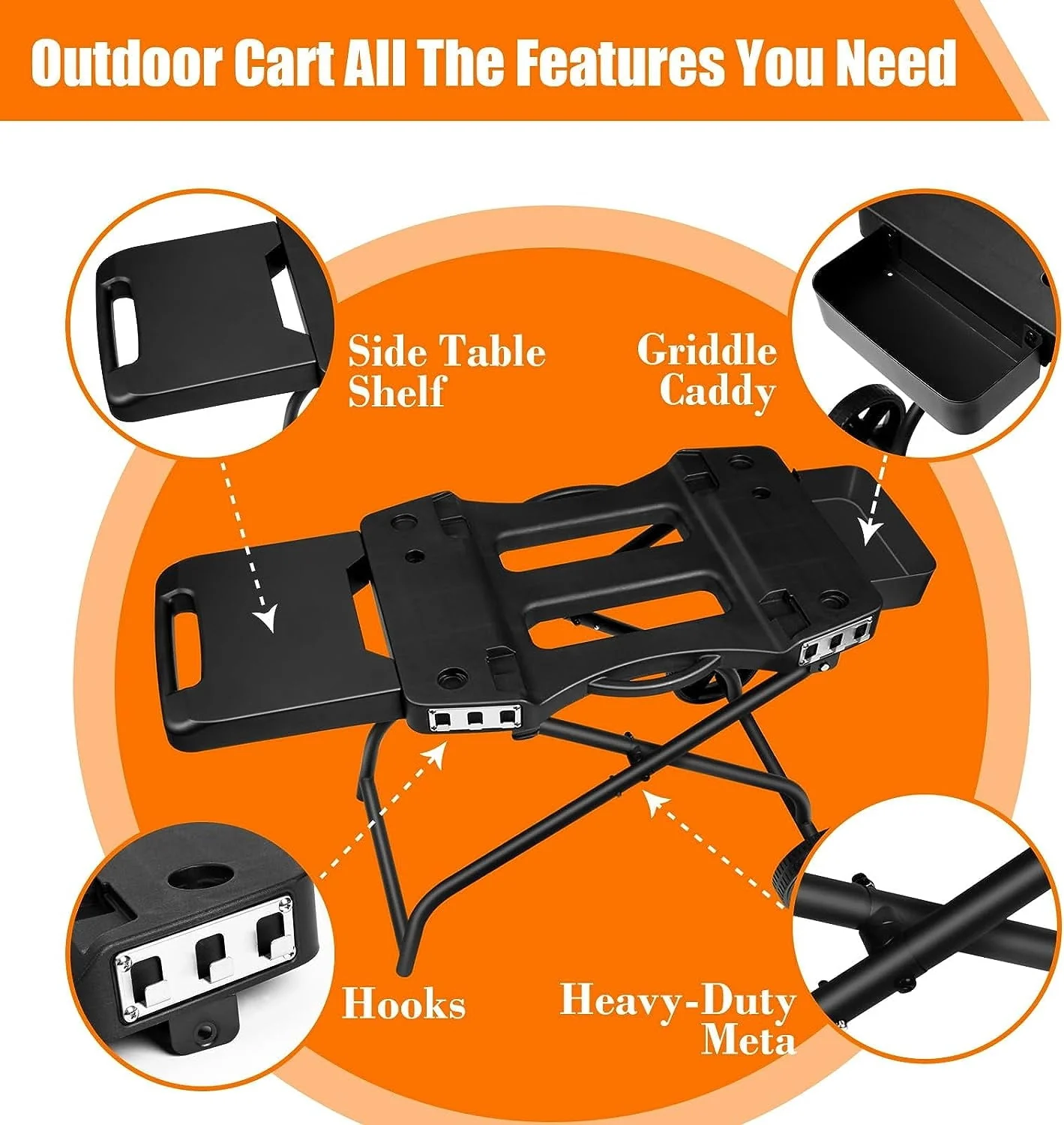 Hisencn Grill Stand for Ninja Woodfire Grill,Grill Cart,Collapsible Outdoor Grill Stand Fit for Ninja Woodfire Outdoor Grill(Ninja OG701),Traeger Ranger,Pit Boss 10697,10724,22" Blackstone Griddle(304 Stainless Steel Crisper Pan) Image 9