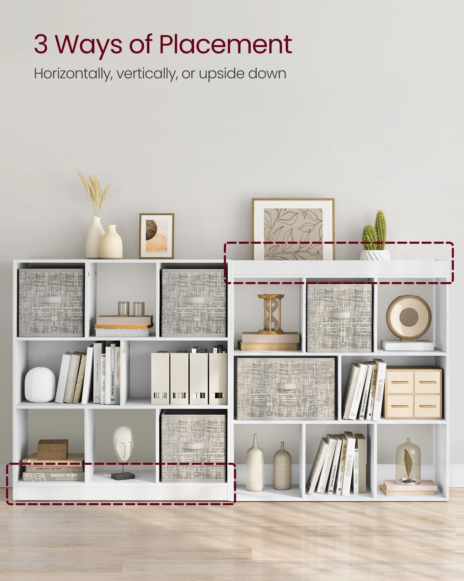 VASAGLE 8-Cube Storage Organizer Bookcase Book Shelf Storage Cabinet White(Brown)