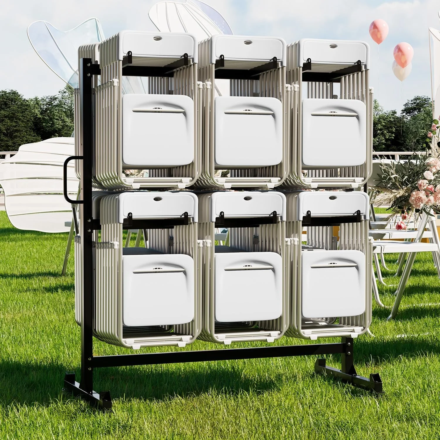 AECOJOY Folding Chair Rack, Heavy Duty 1080LBS Weight Capacity Chair Cart for 84 Chairs or 12 Tables, Folding Chair Dolly Storage Rack with Swivel Wheels
