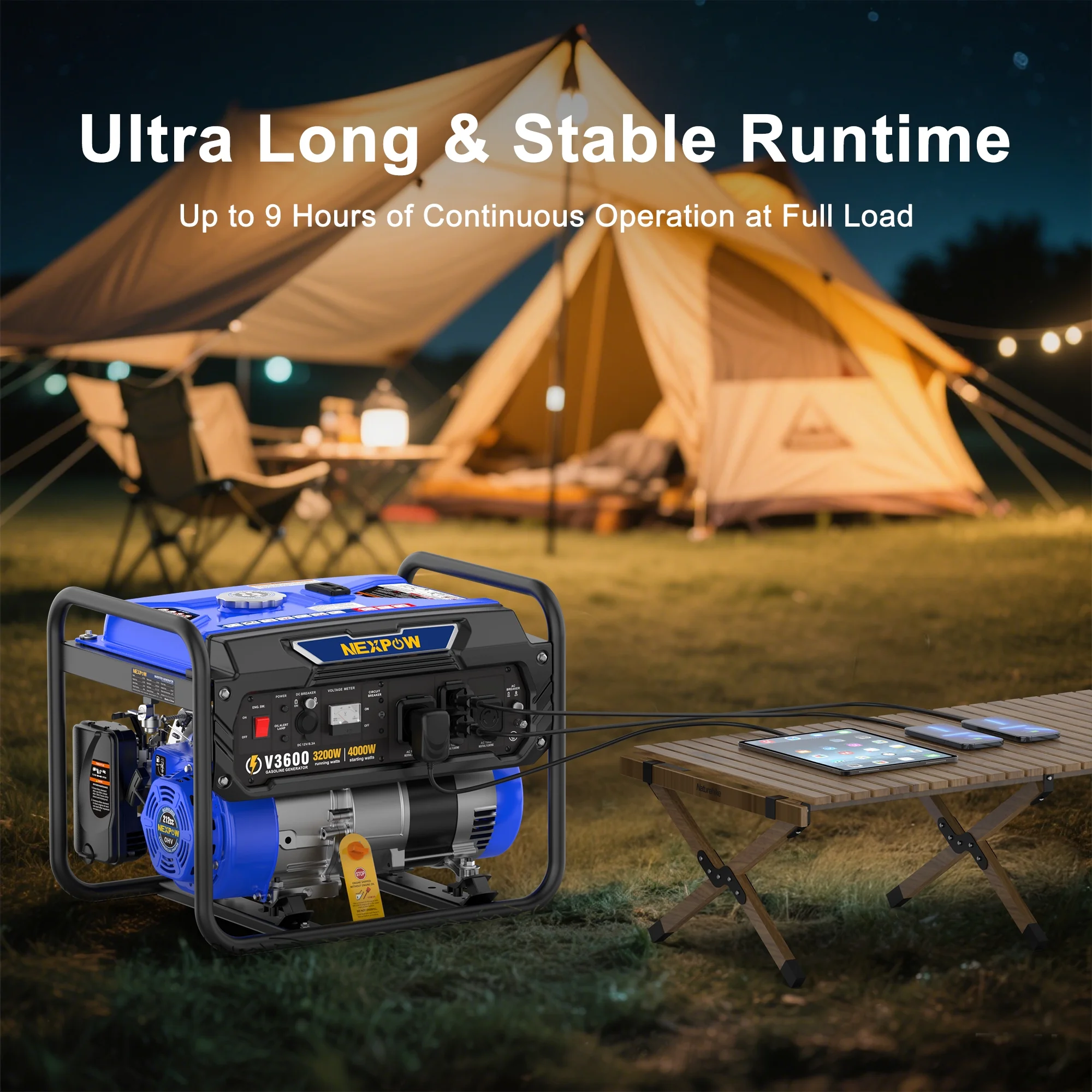 4000W Portable Generator, Gasoline Powered RV Ready Generator for Backup Home Outdoor Camping, EPA Compliant, 9H Full Load Runtime, Open Frame(4000 W) - Image 6