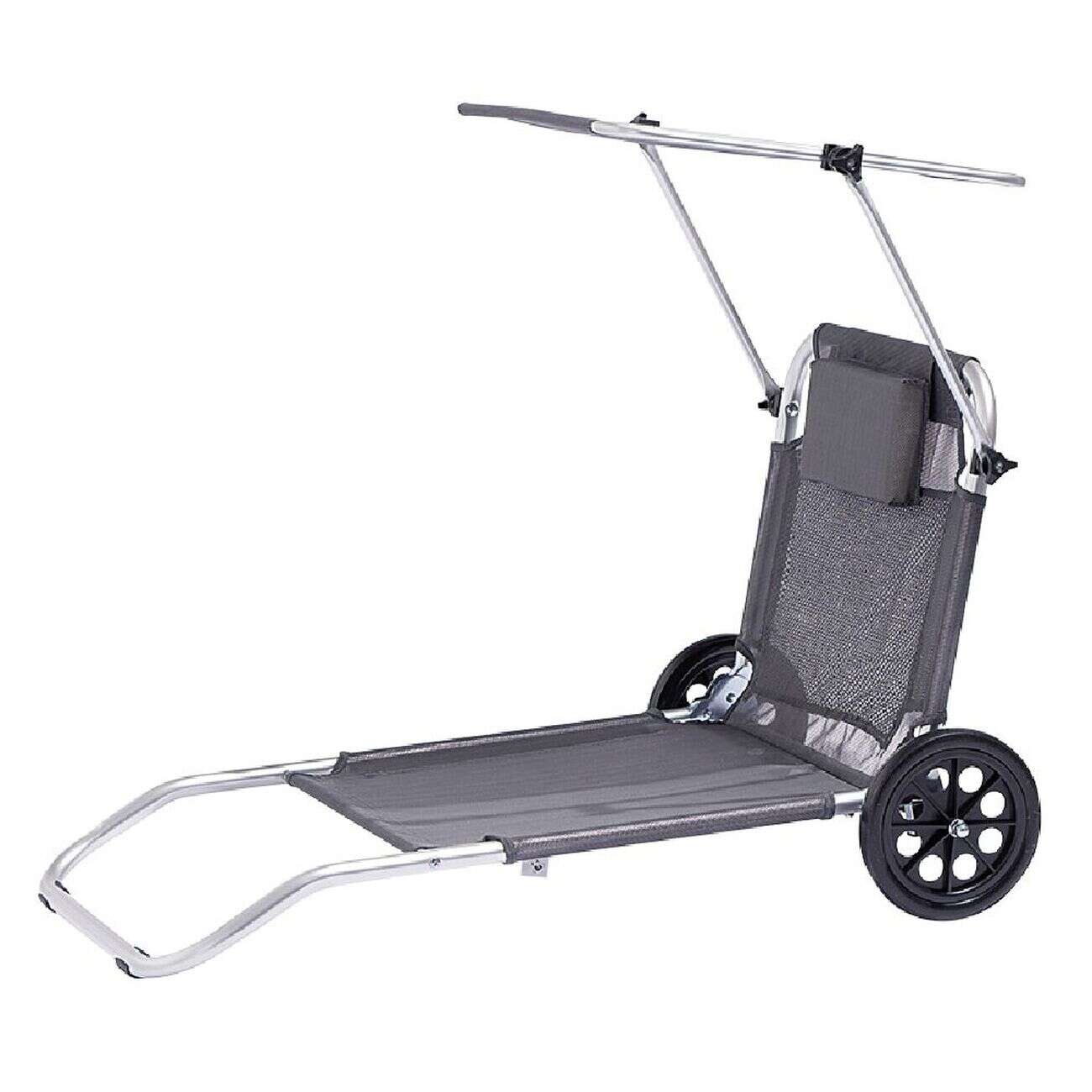 Chaise de plage grise avec pare-soleil 2 roulettes