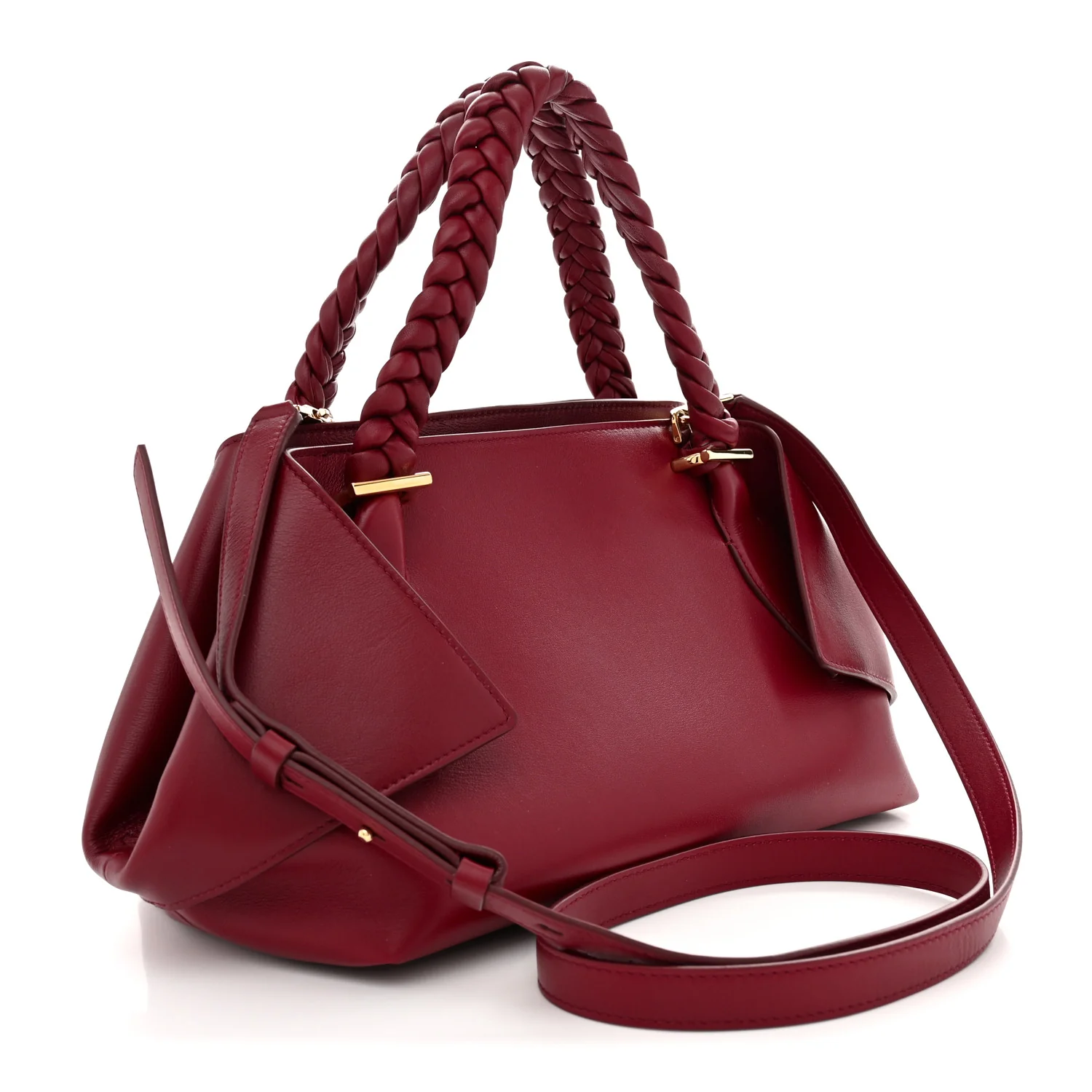 Calfskin Braided Small Blossom Top Handle Bag Burgundy