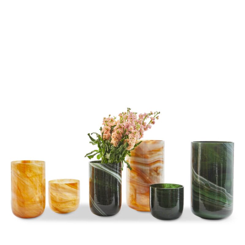 Marbled vase i marmorert glass L 40,5 cm mørkegrønn