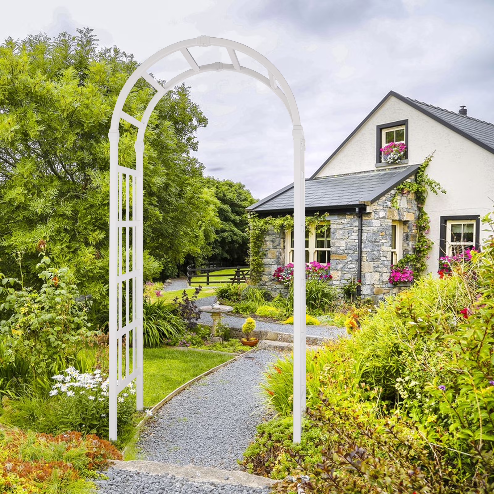Easingroom 7FT Vinyl Garden Arbor Arch PVC Wedding Party Garden Arch