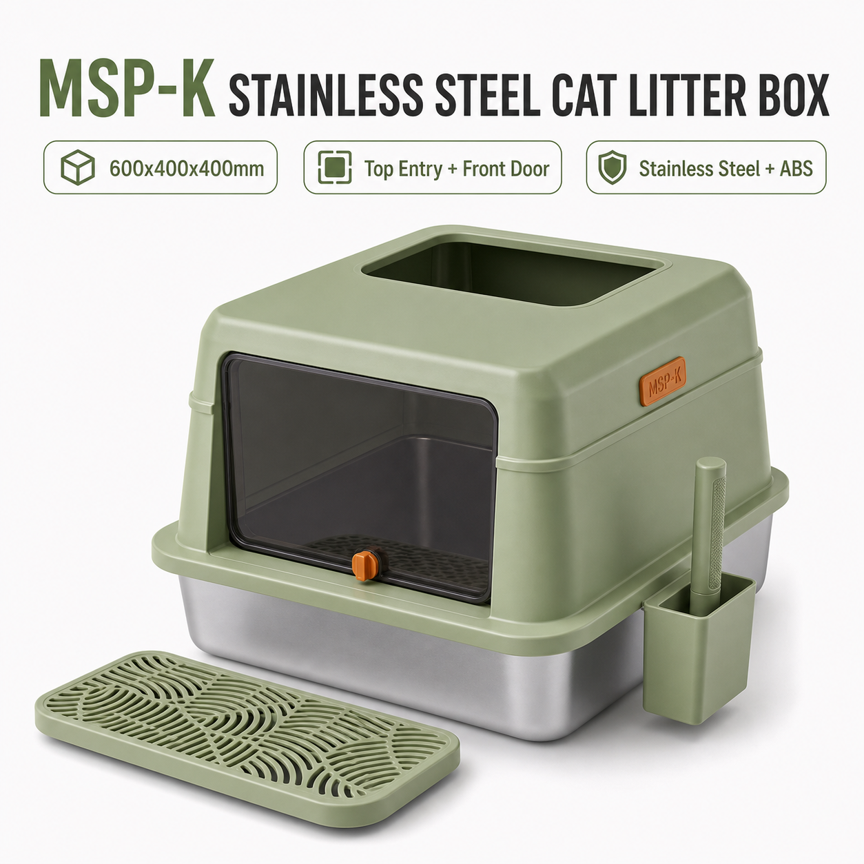 Extra Large Stainless Steel Cat Litter Box with Rounded Top Entry, Enclosed High Wall Metal Cat Toilet for Indoor Cats