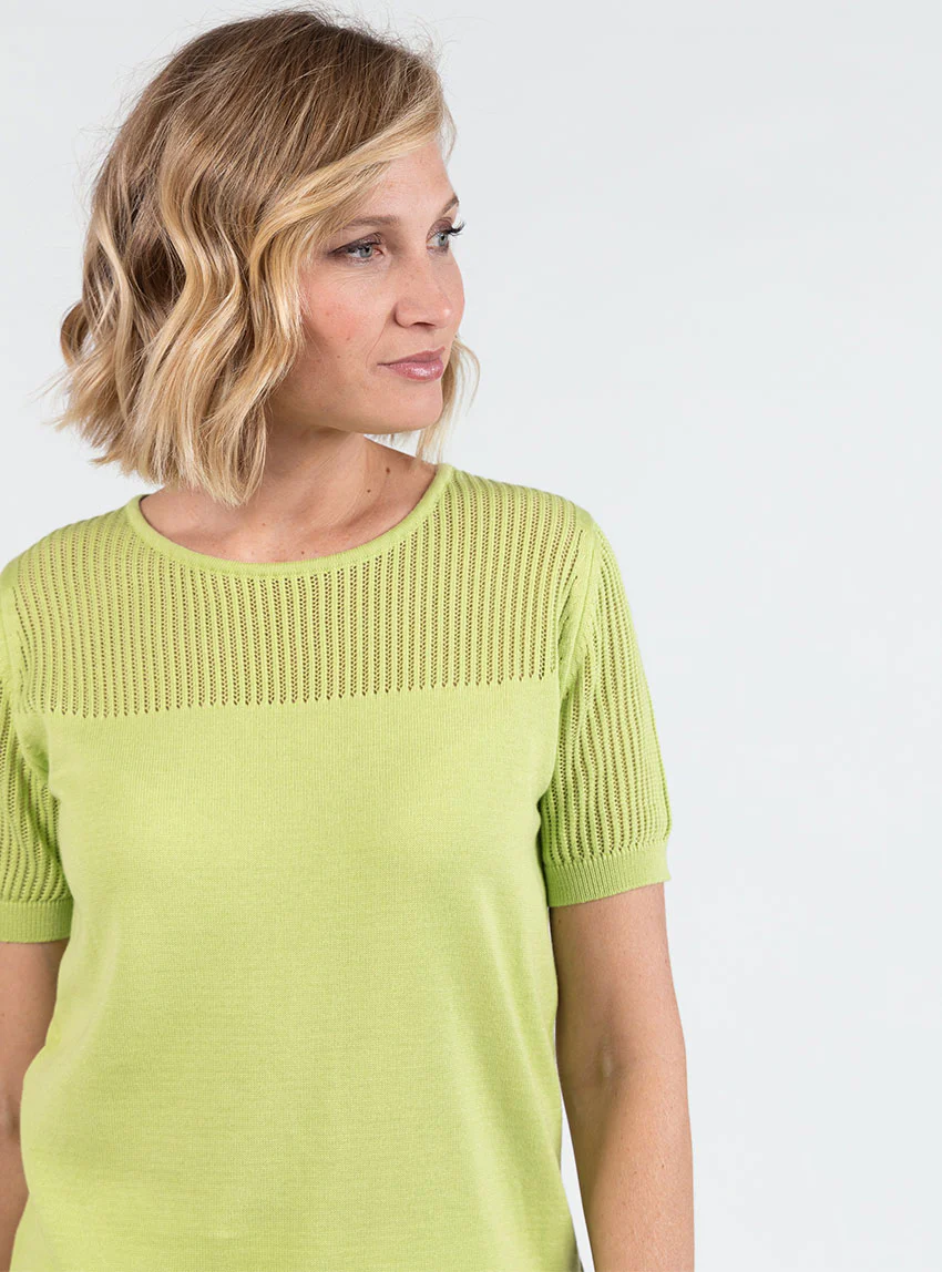 Pull femme ajouré coton vert anis