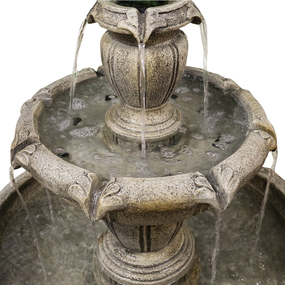 Indoor/Outdoor 3-Tiers Concrete Floor Water Fountain with Electric Pump for Patio Lawn Home Decor - Image 8