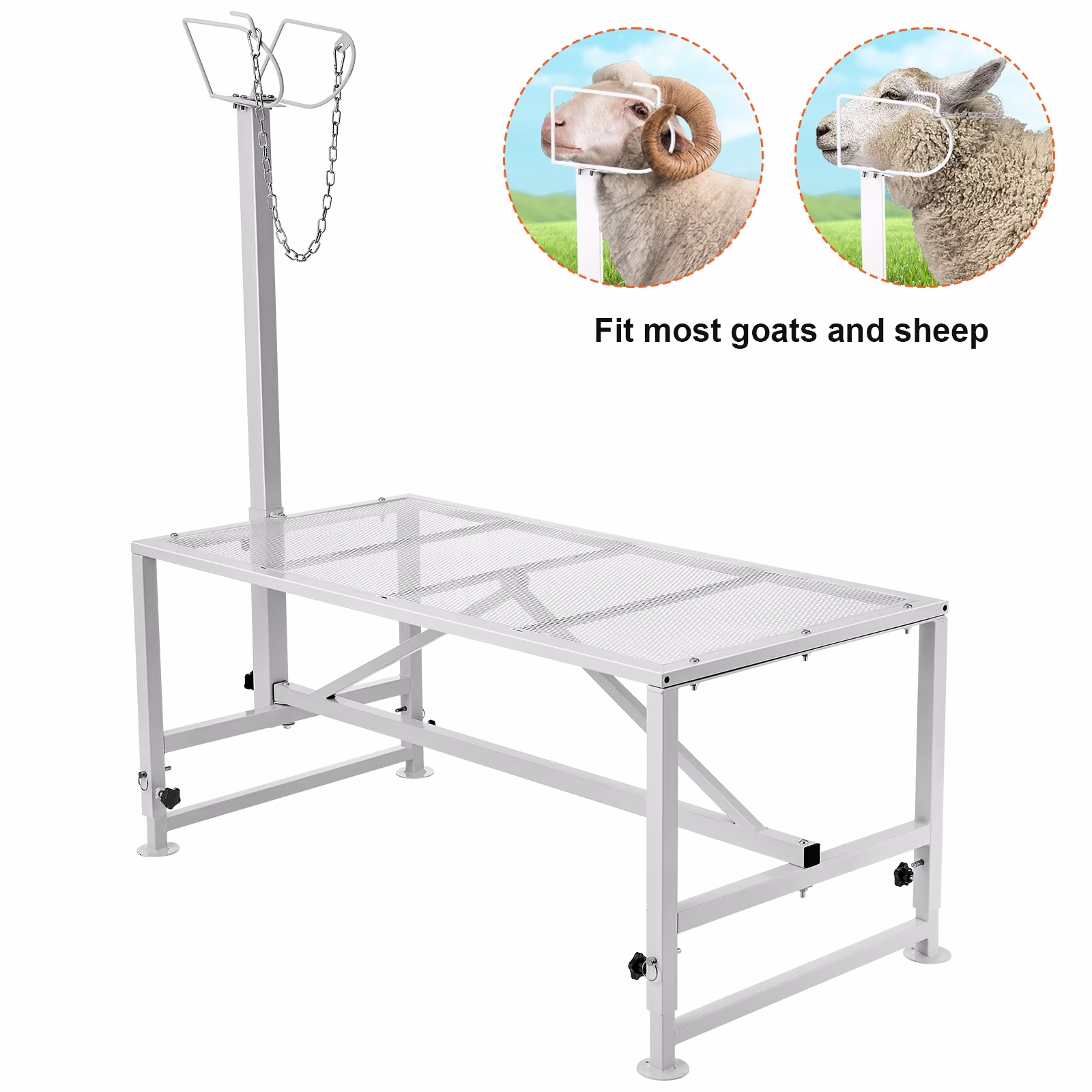 Livestock Stand for Goats and Sheep, 47x23 inch, Durable Metal Frame for Milking and Shearing, Height Adjustable from 21" to 33"