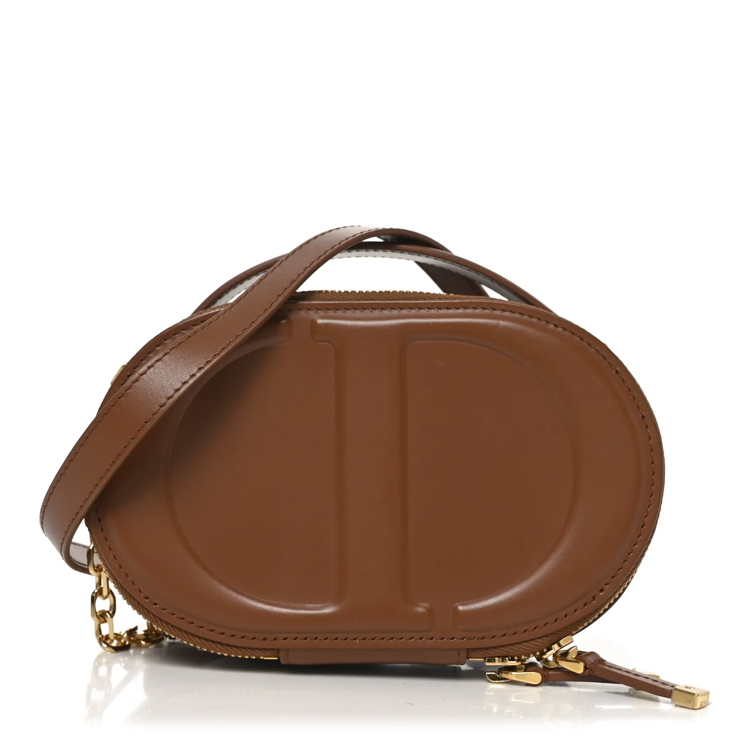 Calfskin CD Signature Oval Crossbody Camera Bag Brown