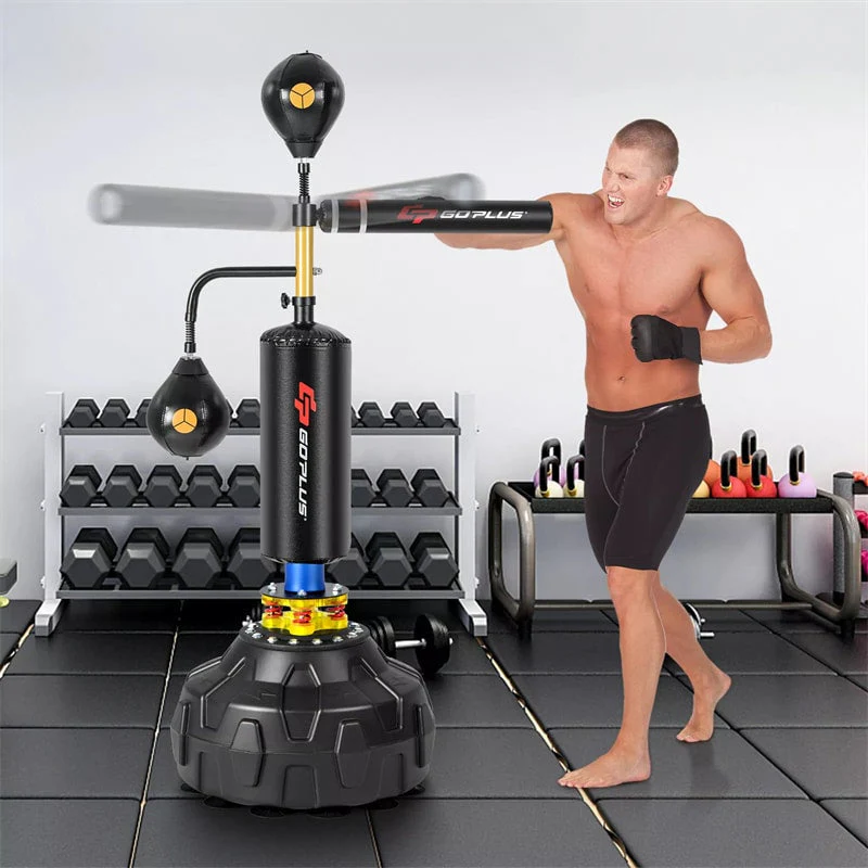 Boxing Speed Trainer Freestanding Punching Bag w/ 360° Spinning Bar, 2 Reflex Balls, Fillable Base, Adjustable Adult Kickboxing MMA Fitness Equipment