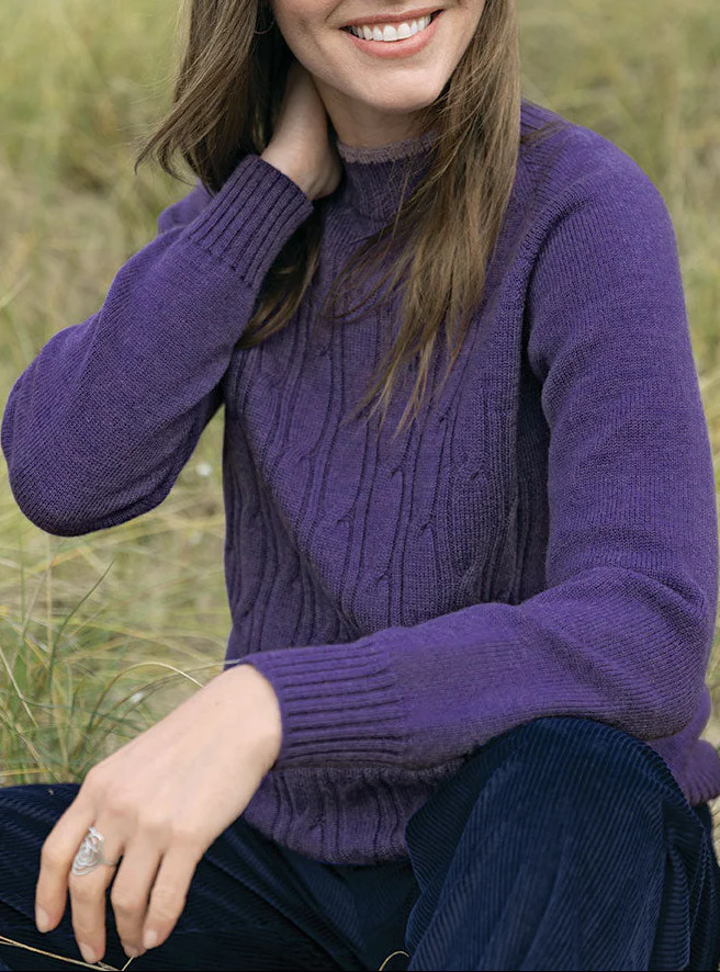 Pull femme en laine mérinos violet foncé