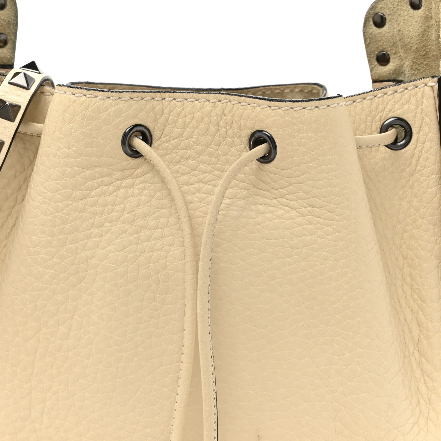 Grained Calfskin Rockstud Bucket Bag Ivory