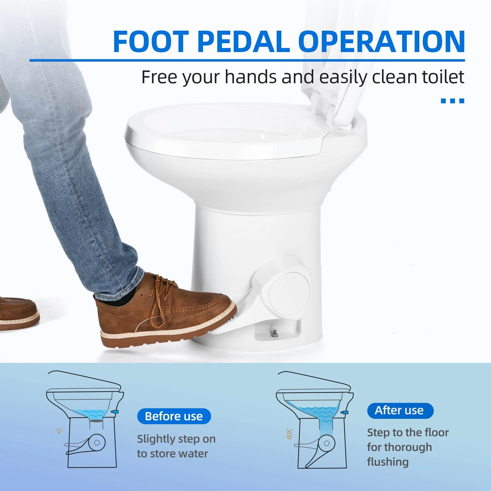 Portable RV Toilet with Pedal Flush, Gravity Flush Toilet High Profile for Caravan Travel, Camping, Boating, White - Image 4