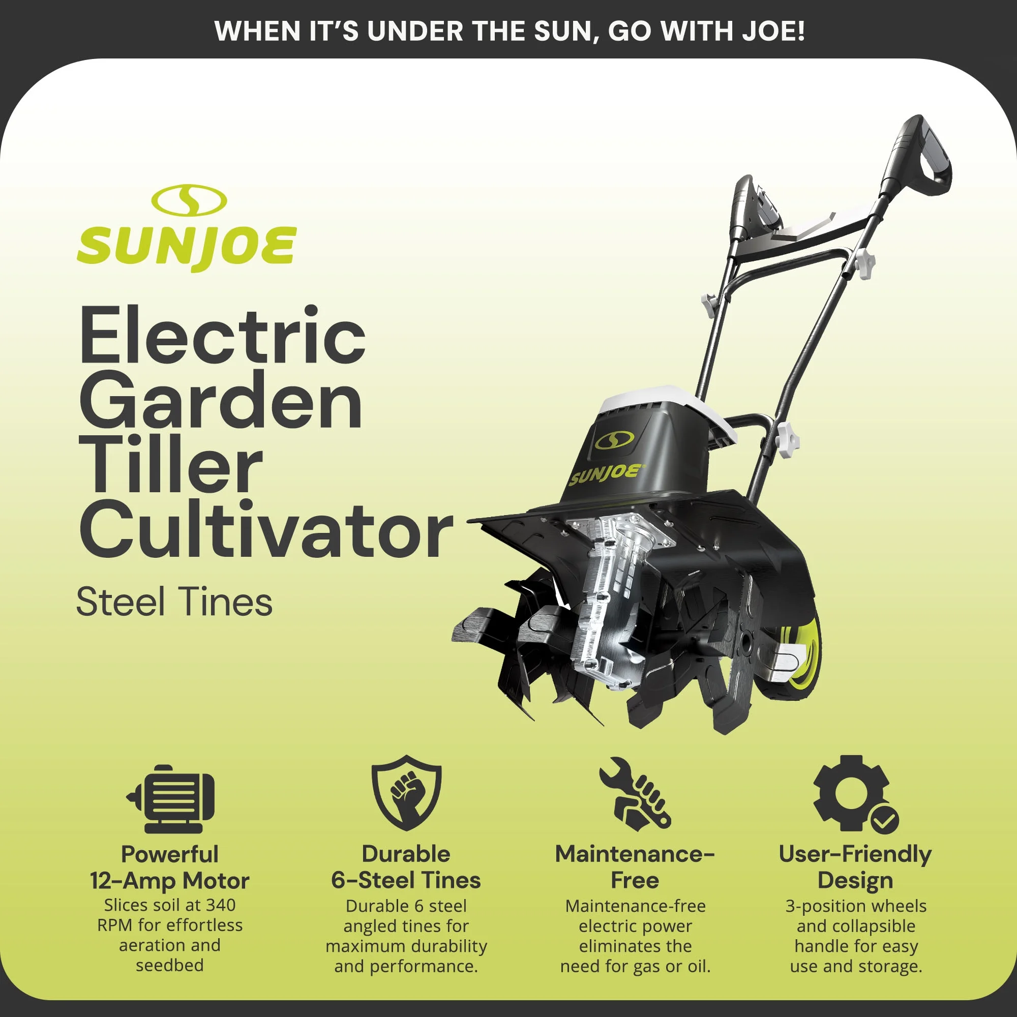 Electric Garden Tiller Cultivator, Steel Tines, 12 Amp, 16 Inch, TJ603E(Corded; 16.0-Inch, 12-Amp) - Image 4