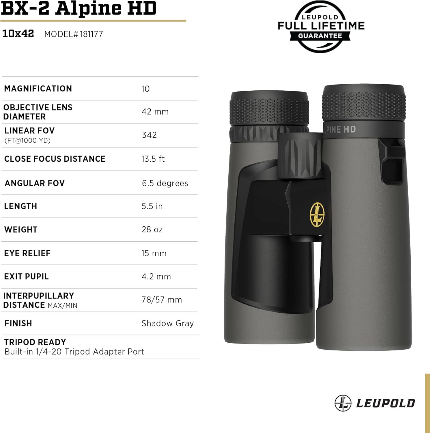 Leupold BX-2 Alpine HD Binoculars  10x42mm (181177)