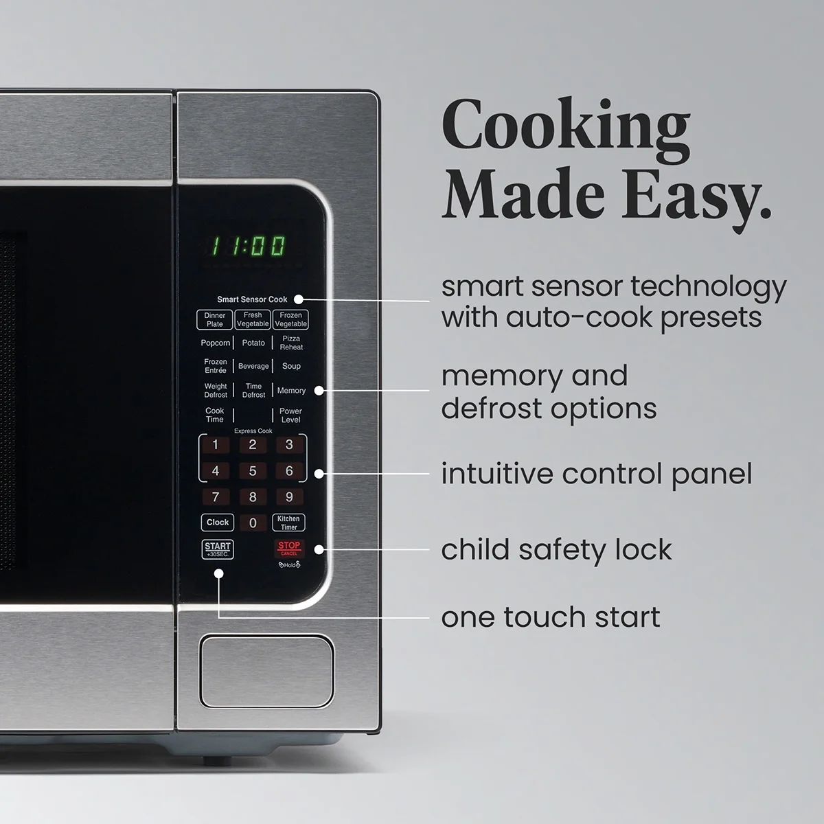 Countertop Microwave Ov 1100 Watts, 2.2 cu ft Smart Sensor With LED Lighting and Child Lock Perfect for Apartments and Dorms Easy Clean Black Interior, Stainless Steel(2.2 Cu.ft Stainless) - Image 4