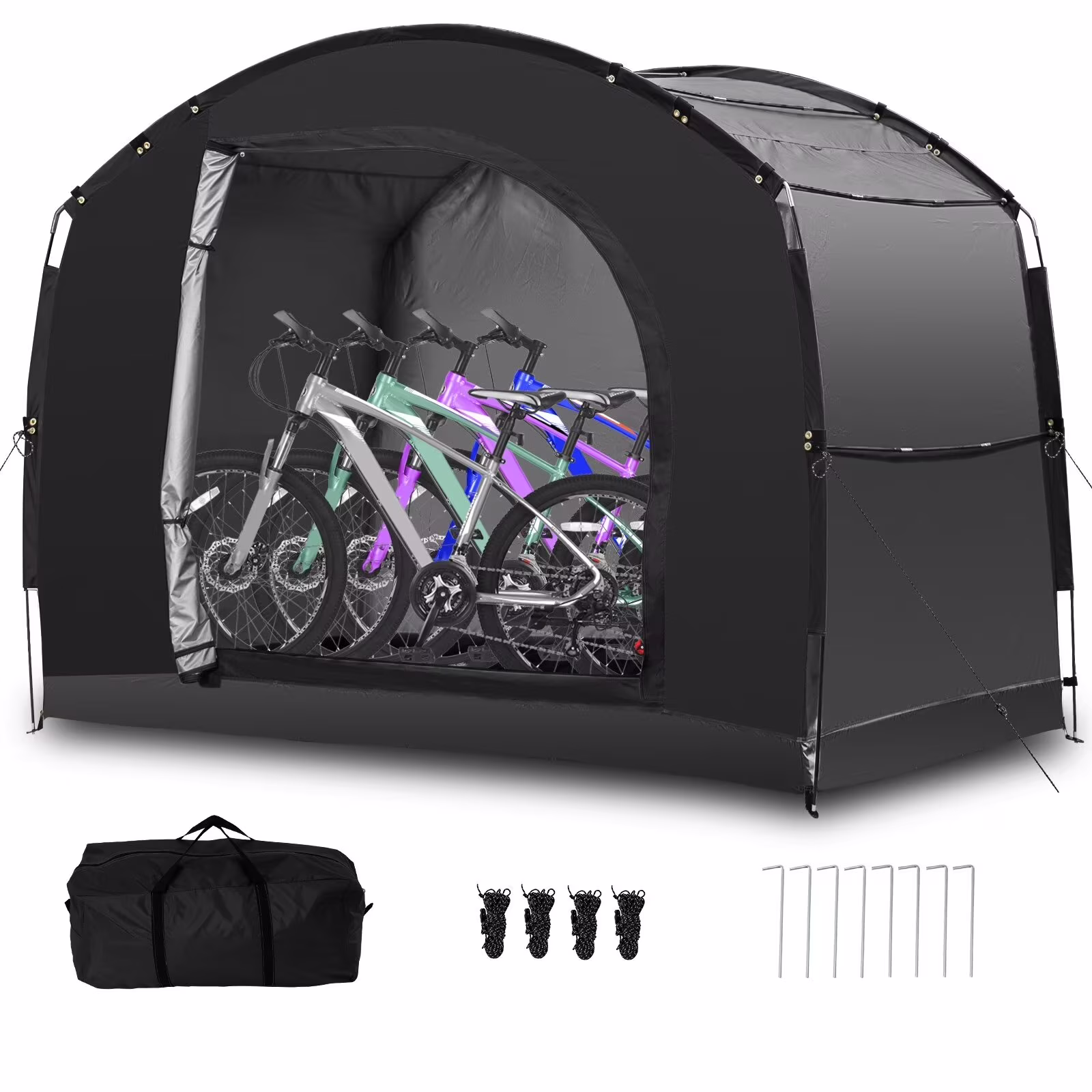 NAIZEA Large Bike Storage Tent, 47 Depth Storage for 6 Bikes Waterproof Outdoor Bicycle Cover, Lawn Mower Garden Tools Shed, Backyard Storage Room Tent Shelter W/Fixing Peg & Rop