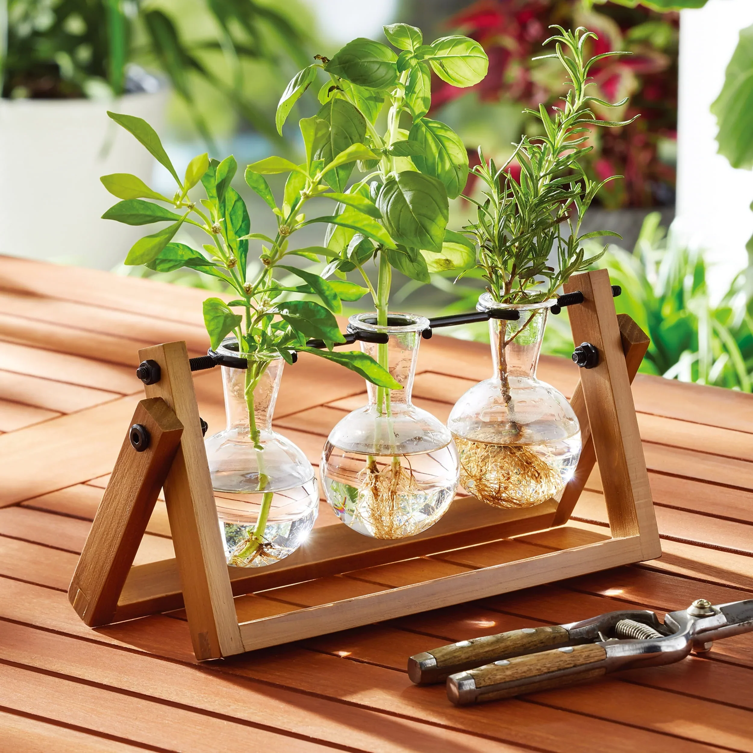 Better Homes & Gardens Painted Rectangle Glass and Wood Planter & Stand Set