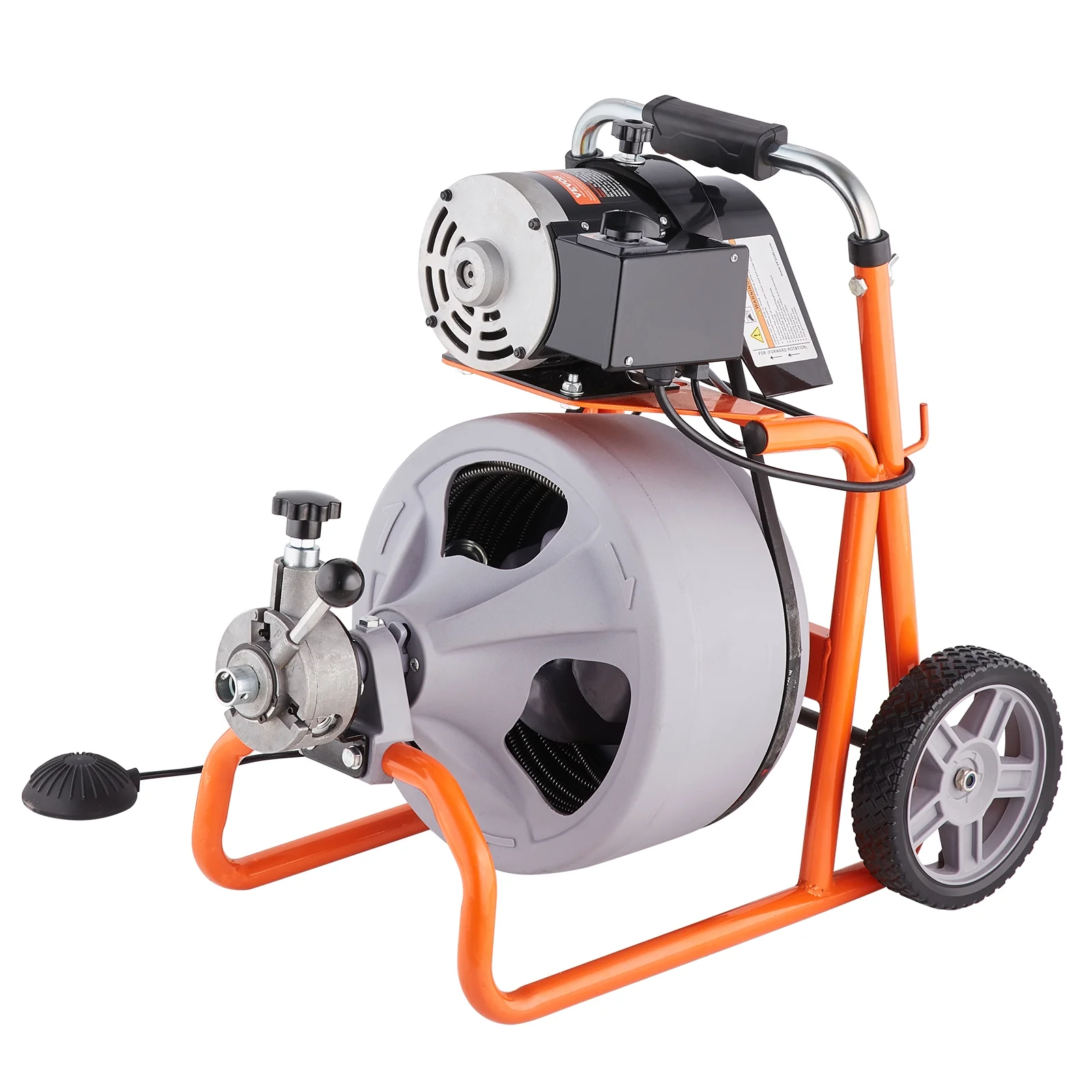 Drain Cleaner Machine 100FT x 3/8 Inch, Auto Feed Sewer Snake Drain Auger on Wheels, Portable Drain Cleaning Machine with 8 Cutters Air-activated Foot Switch for 2" to 4" Pipes - Image 5