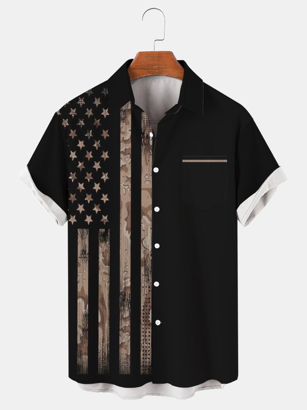Chemise hawaïenne tendance à manches courtes et imprimé drapeau américain pour homme