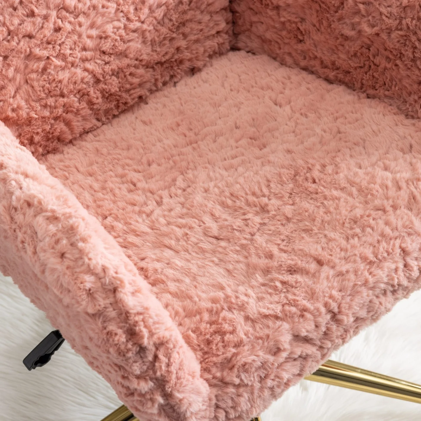 Furniture Office Chair, Artificial Rabbit Hair Makeup Vanity Chair Chair, 360 Comfy Swivel Armchair with Wheels, Modern Height Adjustable Cute Vanity Chair for Living Room Small Spaces Pink(Pink (with armrest)) Image 6