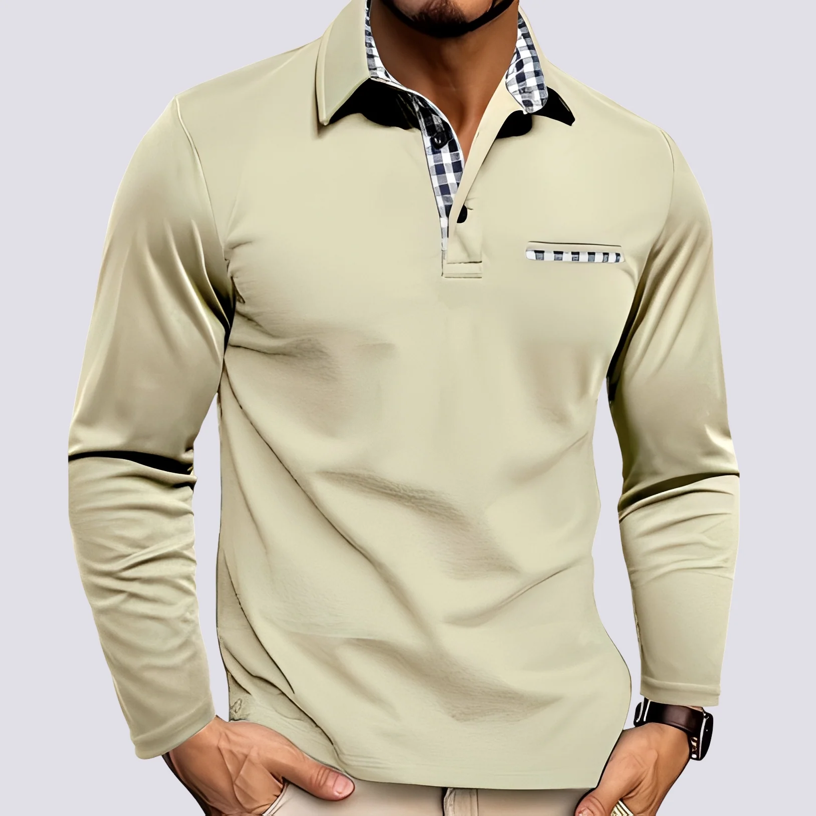 Mark – Polo pour homme – à manches longues décontracté