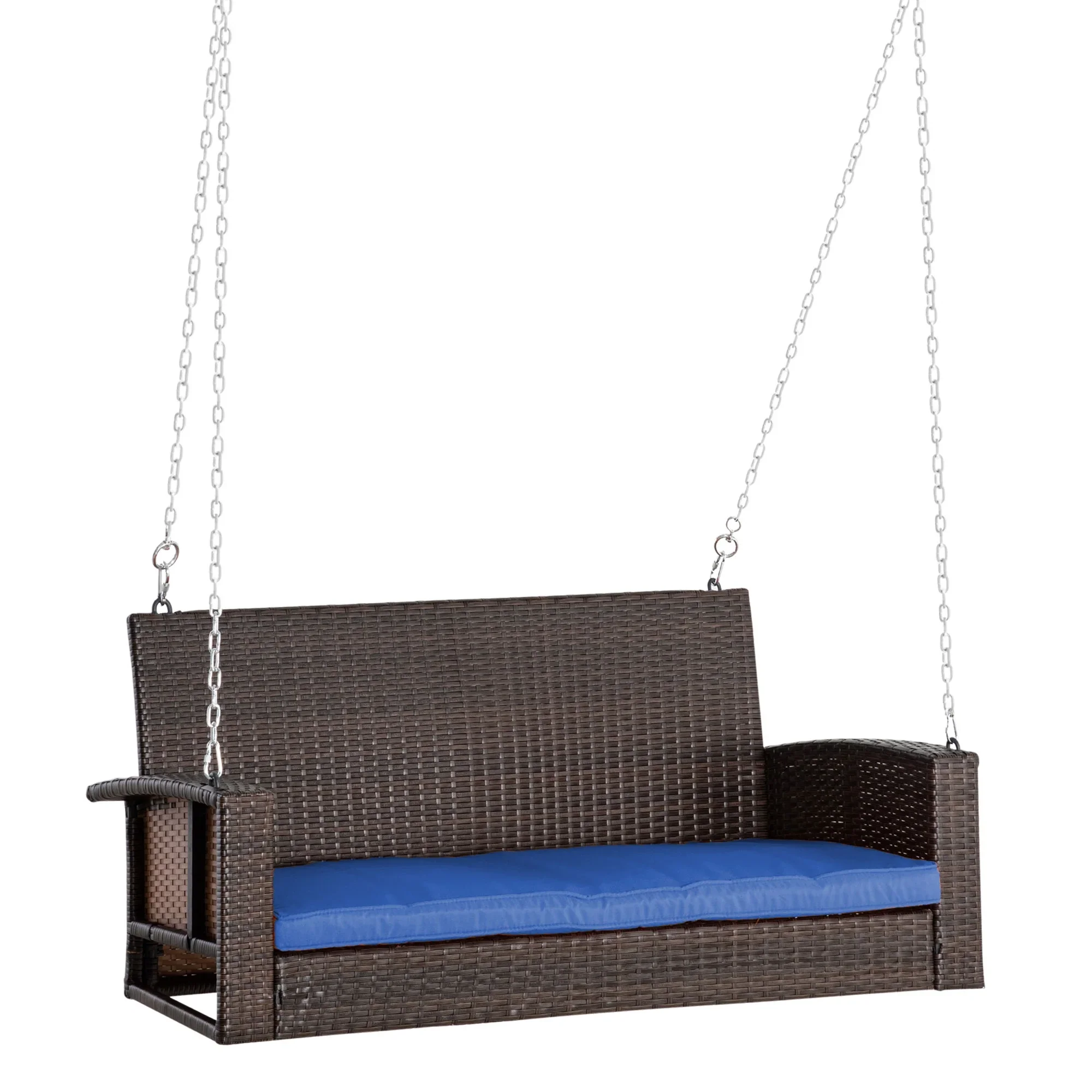 Outsunny 2 Person Wicker Hanging Swing Bench, Front Porch Swing Outdoor Chair with Cushions 550 lbs. Weight Capacity for Backyard, Garden, Cream White