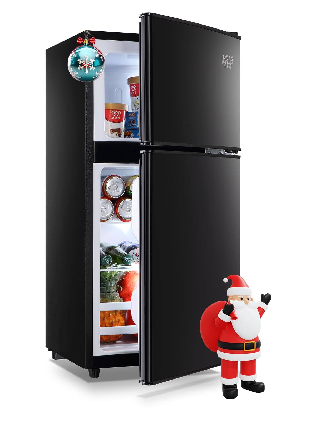 Krib Bling 3.5cu.ft Compact Refrigerator, Retro Fridge with Dual Door Small Refrigerator with Freezer, 7 Level Adjustable Thermostat for Dorm,
